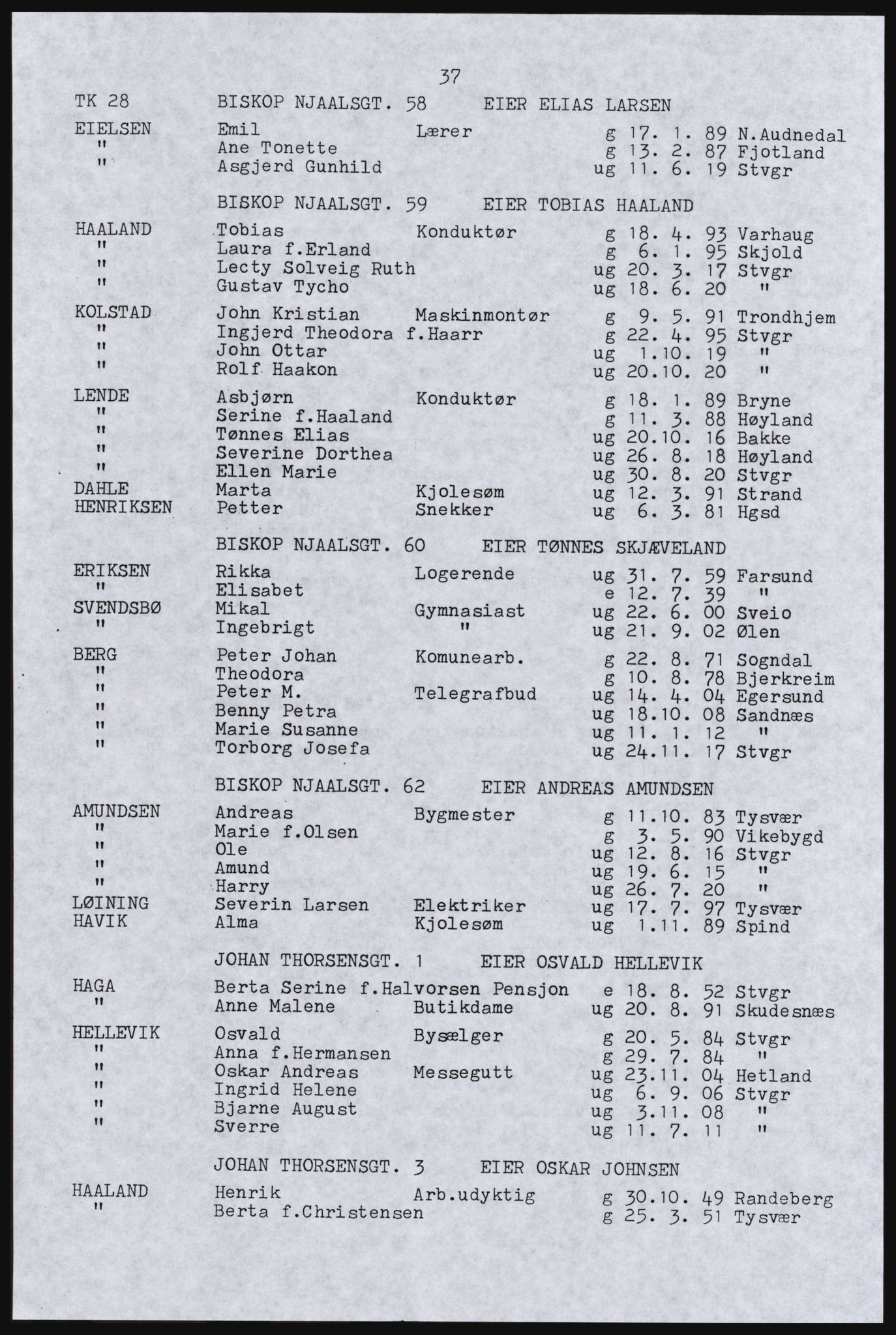 SAST, Copy of 1920 census for Stavanger, 1920, p. 43