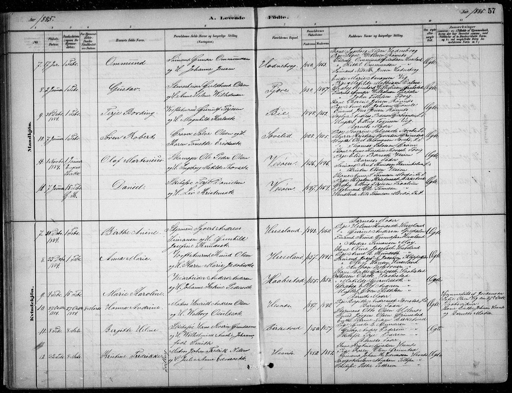 Fjære sokneprestkontor, AV/SAK-1111-0011/F/Fb/L0011: Parish register (copy) no. B 11, 1881-1905, p. 57