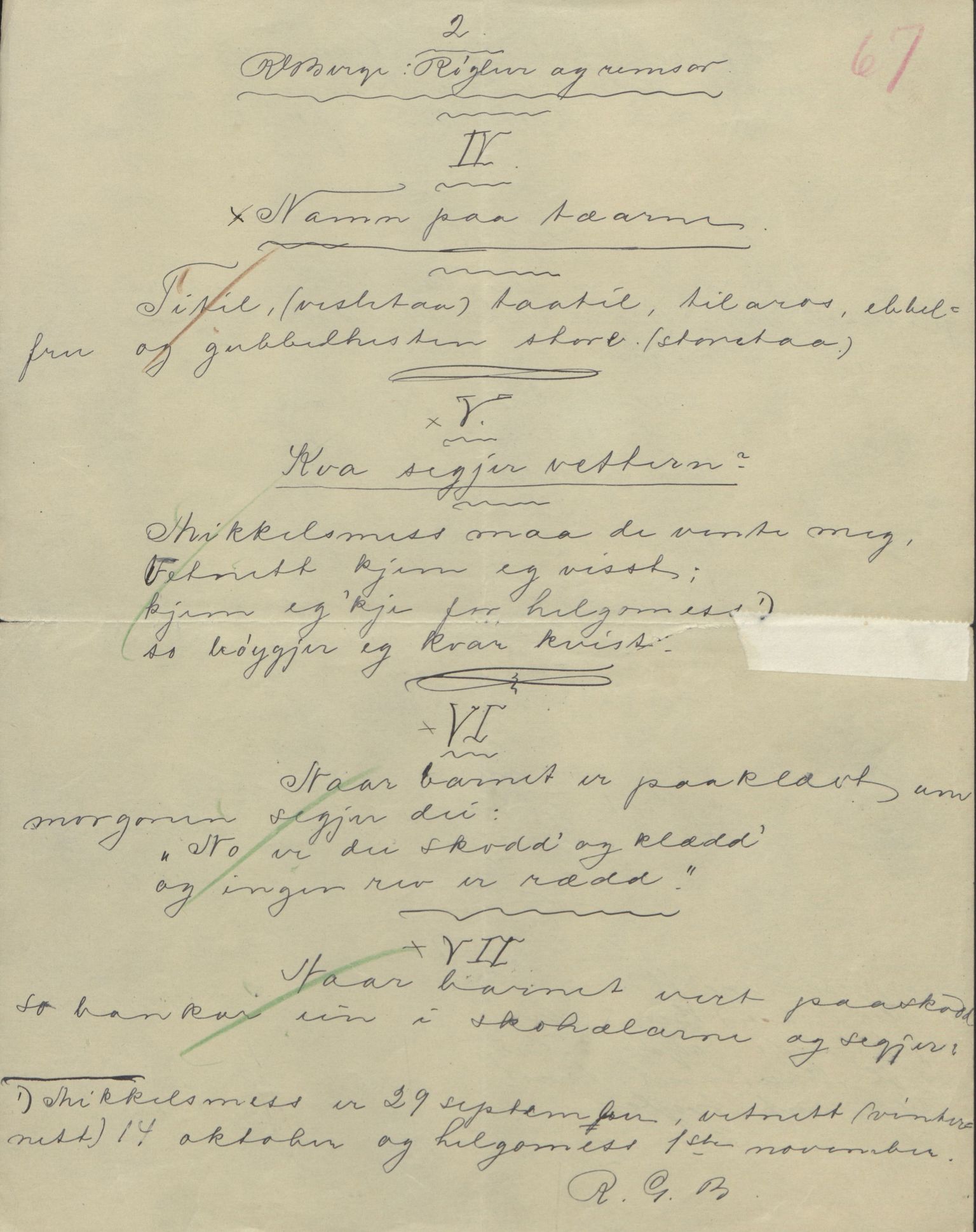Rikard Berge, TEMU/TGM-A-1003/F/L0004/0053: 101-159 / 157 Manuskript, notatar, brev o.a. Nokre leiker, manuskript, 1906-1908, p. 67
