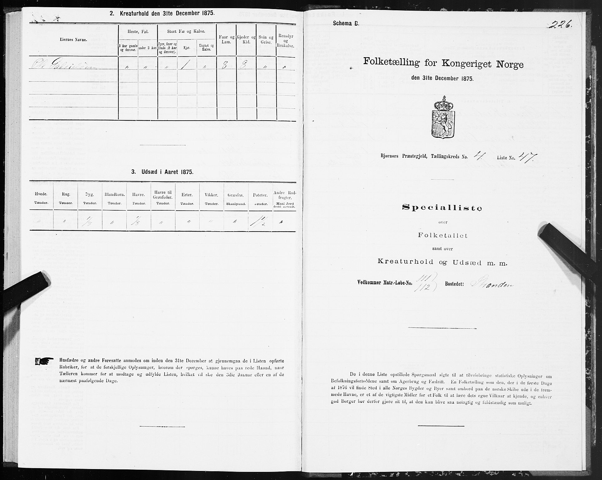SAT, 1875 census for 1632P Bjørnør, 1875, p. 2226