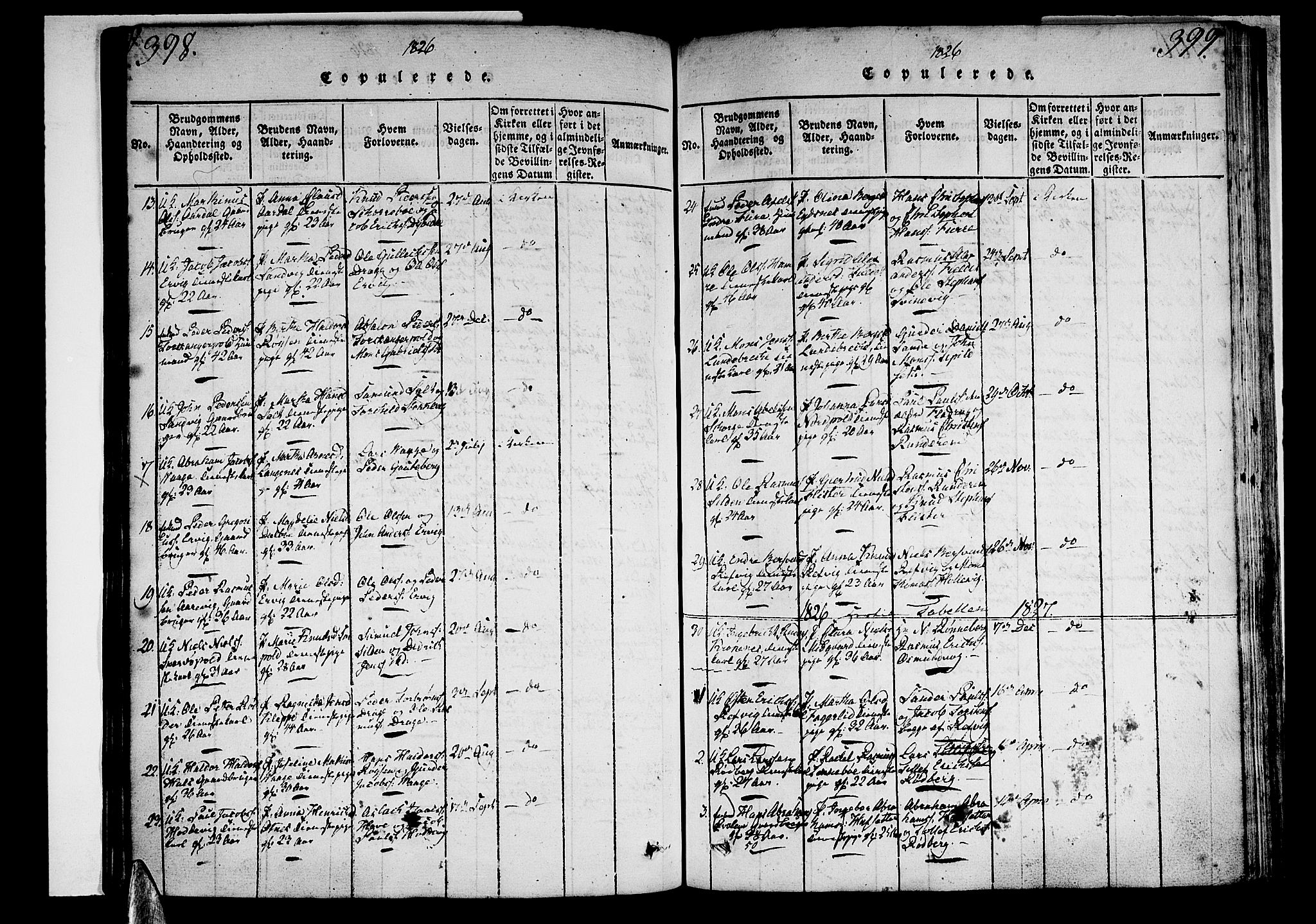 Selje sokneprestembete, SAB/A-99938/H/Ha/Haa/Haaa: Parish register (official) no. A 8, 1816-1828, p. 398-399