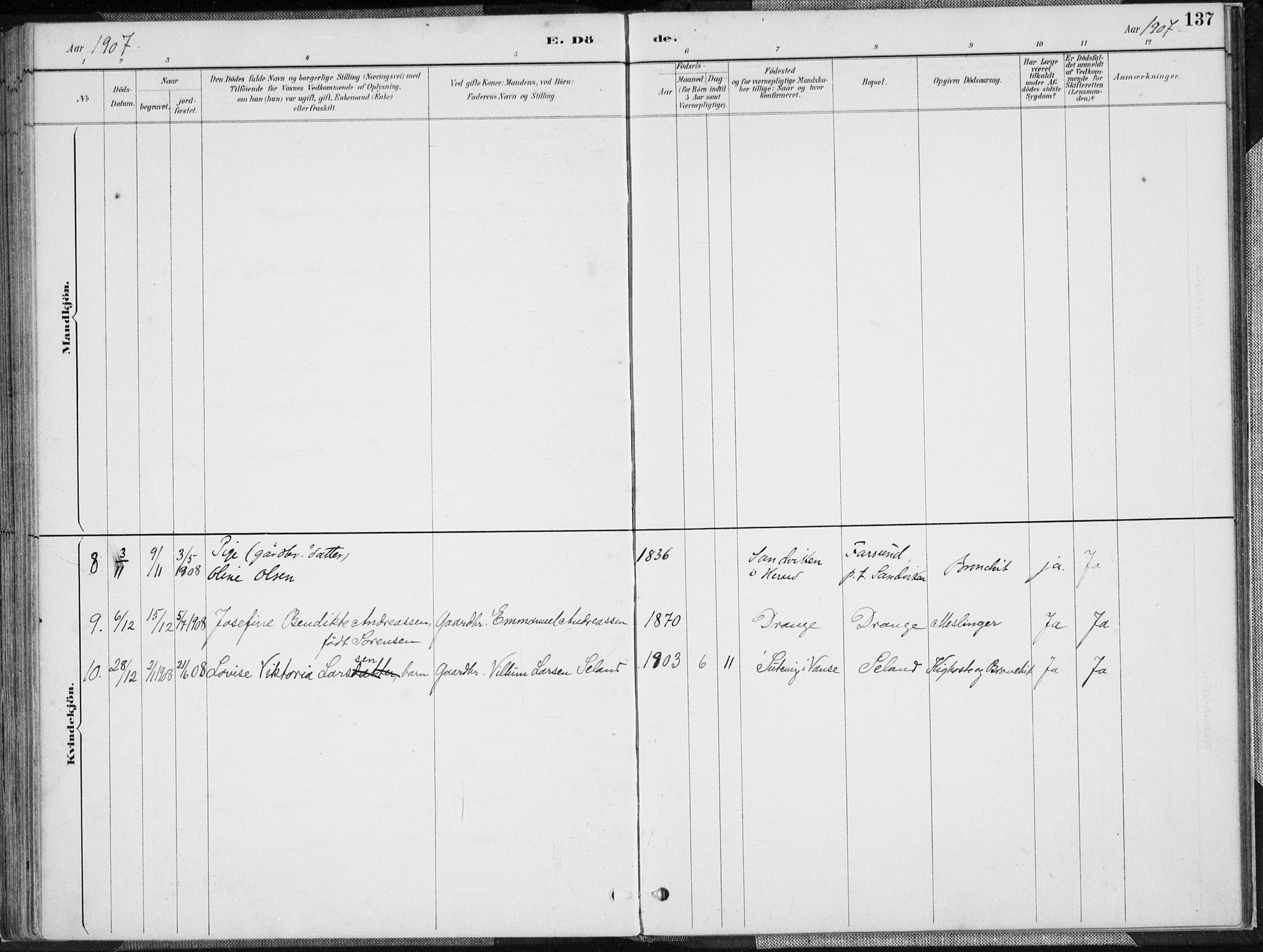 Herad sokneprestkontor, AV/SAK-1111-0018/F/Fa/Faa/L0006: Parish register (official) no. A 6, 1887-1907, p. 137