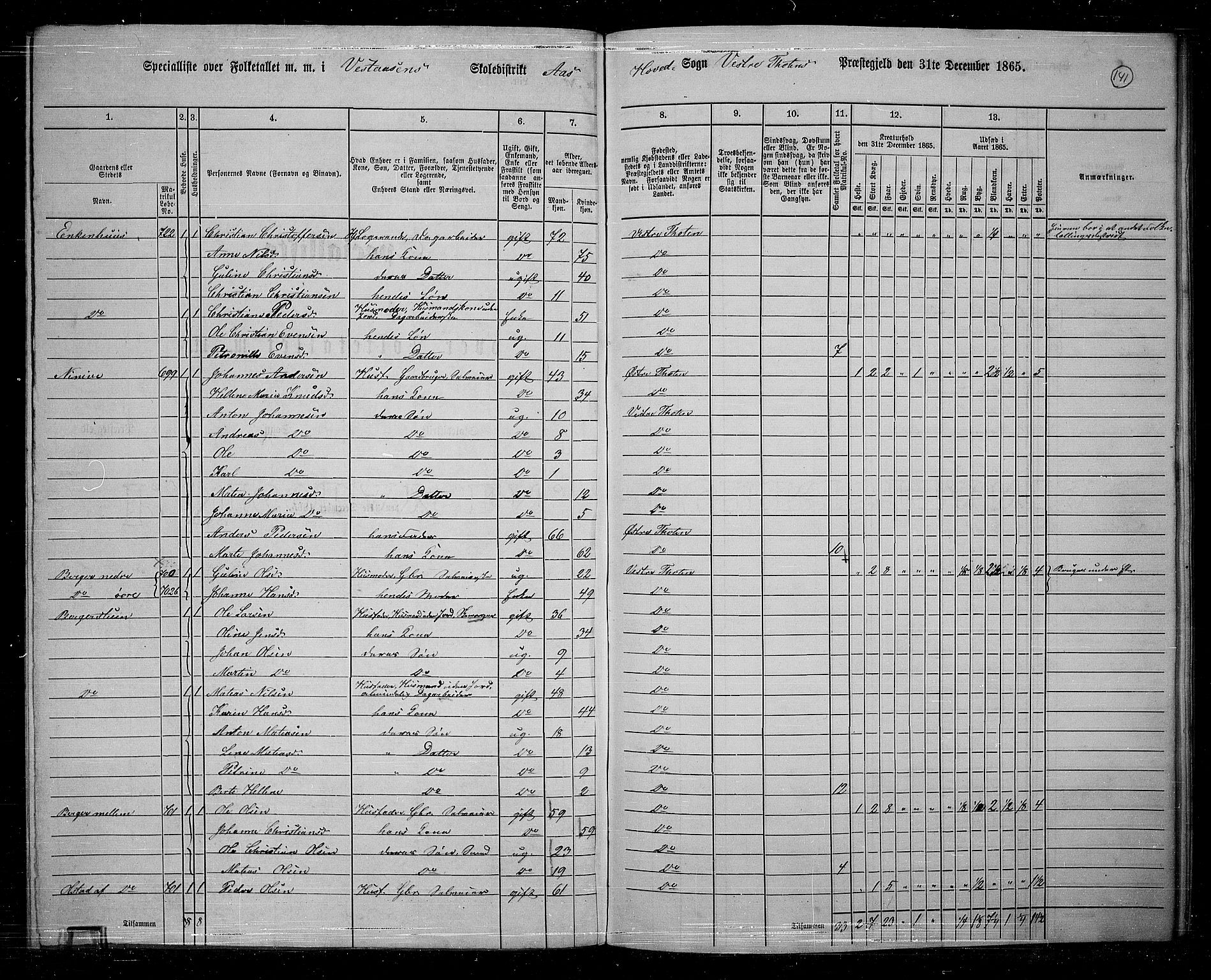 RA, 1865 census for Vestre Toten, 1865, p. 124