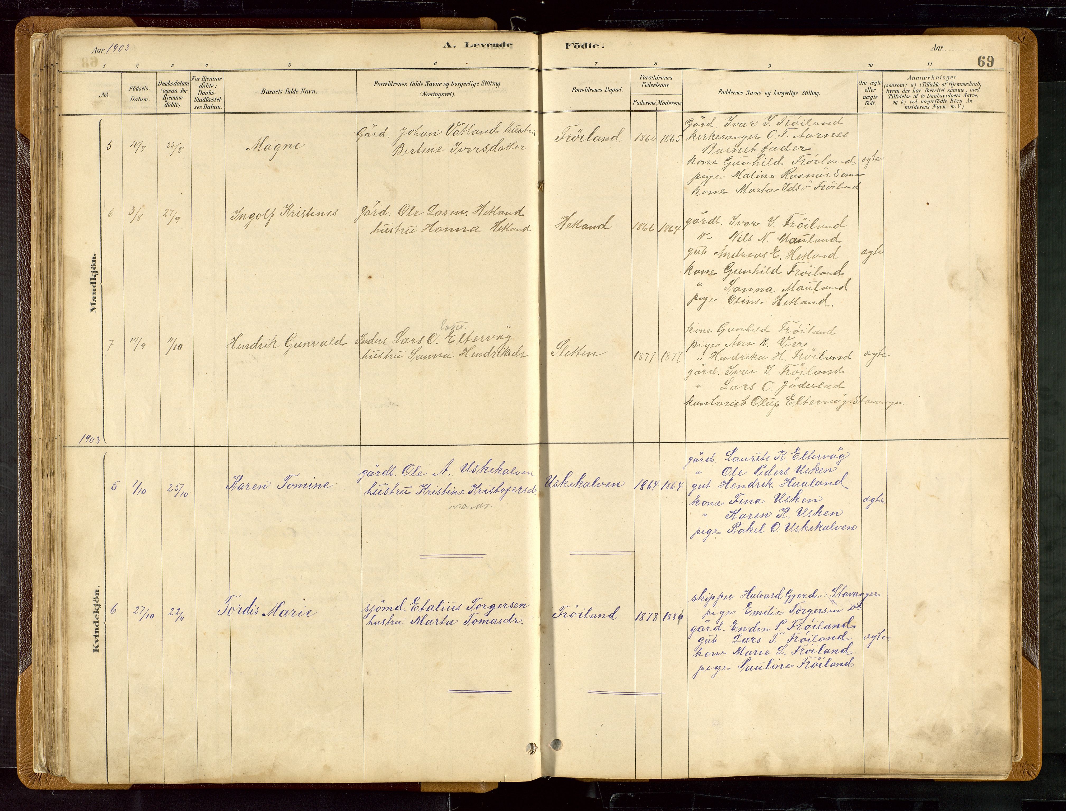 Hetland sokneprestkontor, AV/SAST-A-101826/30/30BB/L0007: Parish register (copy) no. B 7, 1878-1910, p. 69