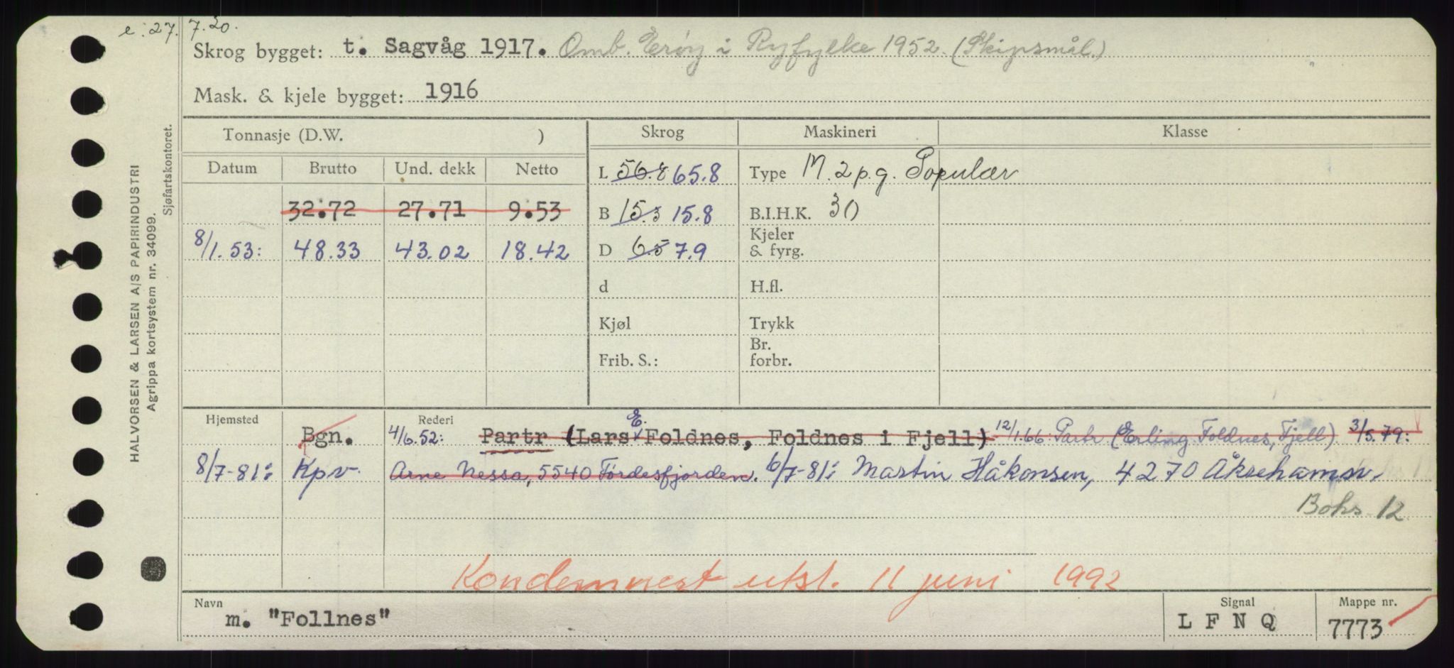 Sjøfartsdirektoratet med forløpere, Skipsmålingen, RA/S-1627/H/Hd/L0011: Fartøy, Fla-Får, p. 153