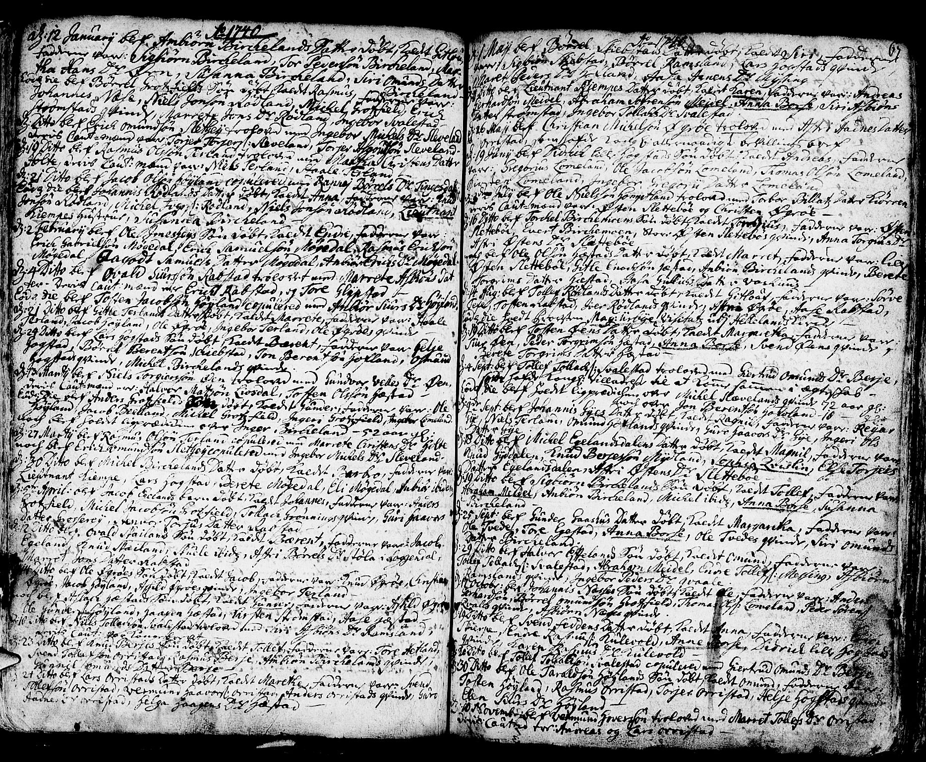 Helleland sokneprestkontor, SAST/A-101810: Parish register (official) no. A 1 /1, 1713-1761, p. 67