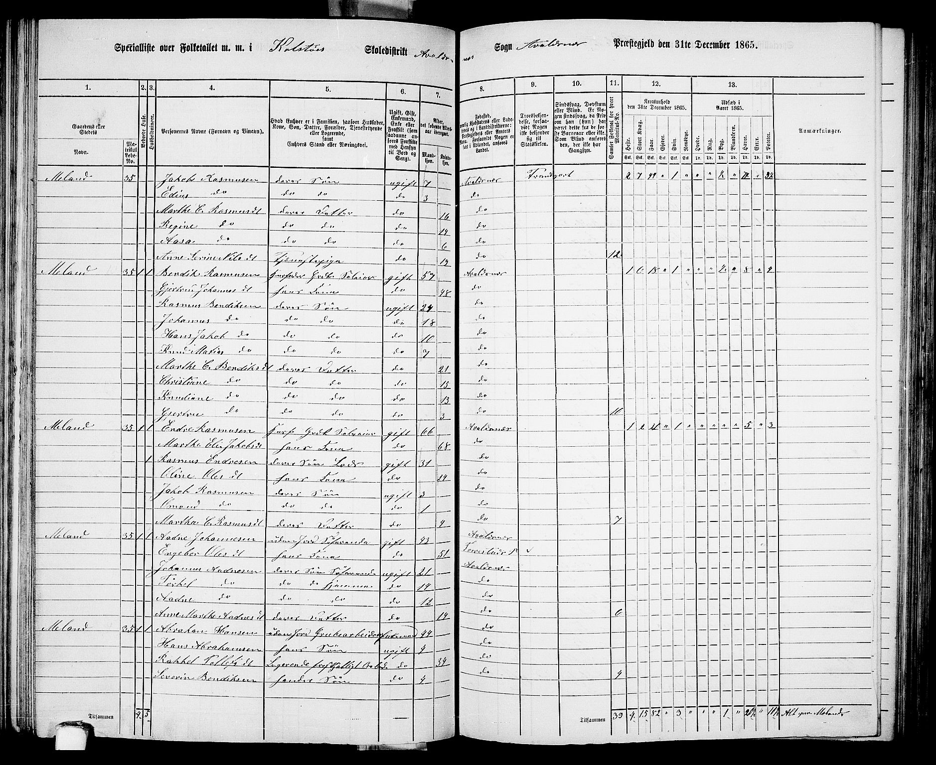 RA, 1865 census for Avaldsnes, 1865, p. 129