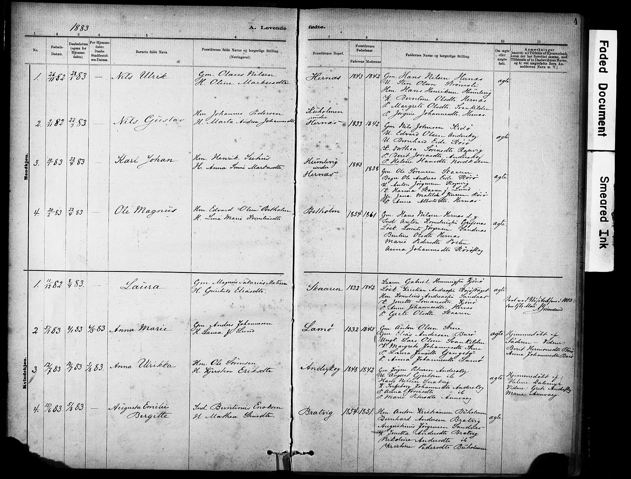 Ministerialprotokoller, klokkerbøker og fødselsregistre - Sør-Trøndelag, SAT/A-1456/635/L0551: Parish register (official) no. 635A01, 1882-1899, p. 4