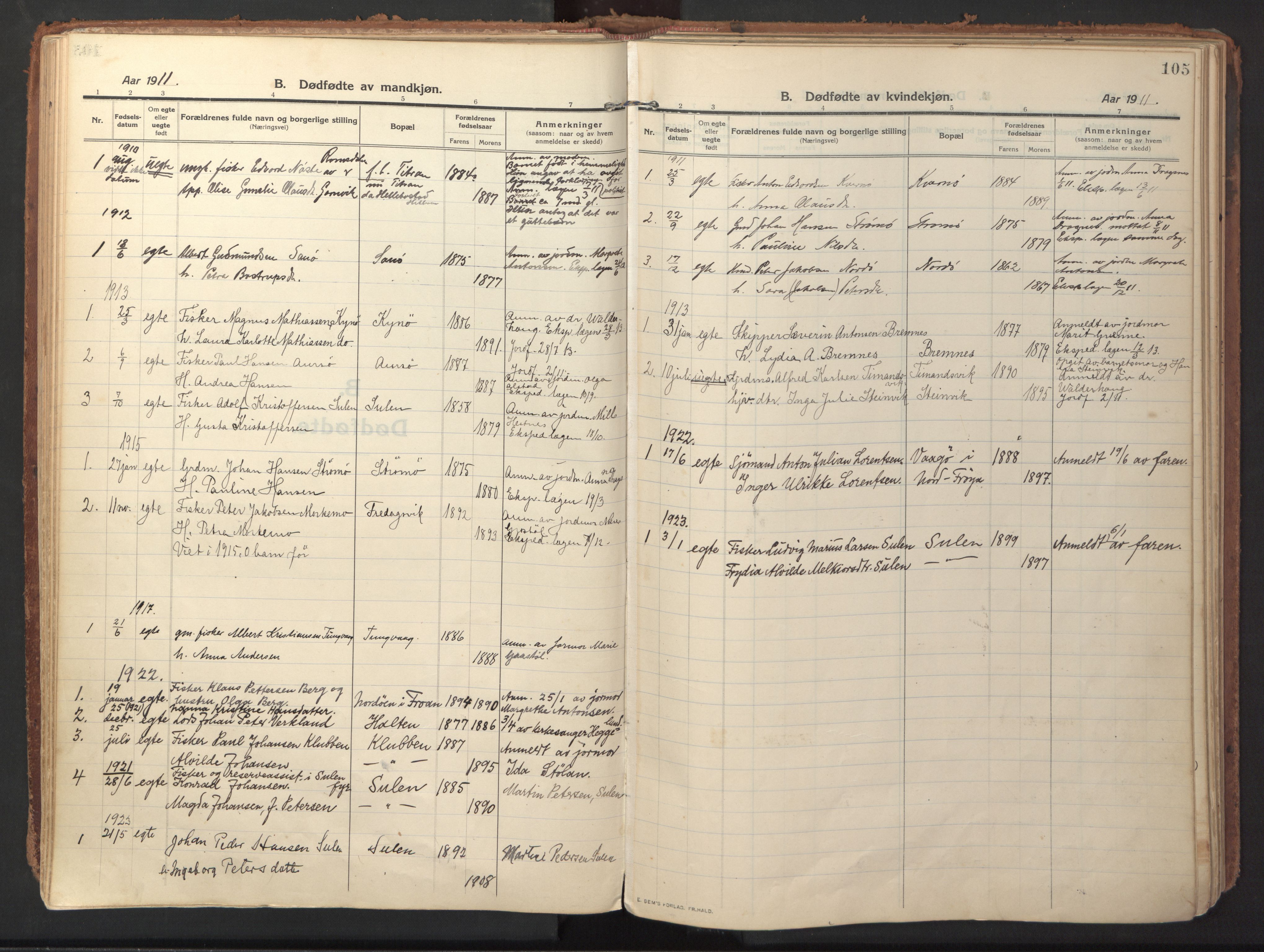 Ministerialprotokoller, klokkerbøker og fødselsregistre - Sør-Trøndelag, SAT/A-1456/640/L0581: Parish register (official) no. 640A06, 1910-1924, p. 105