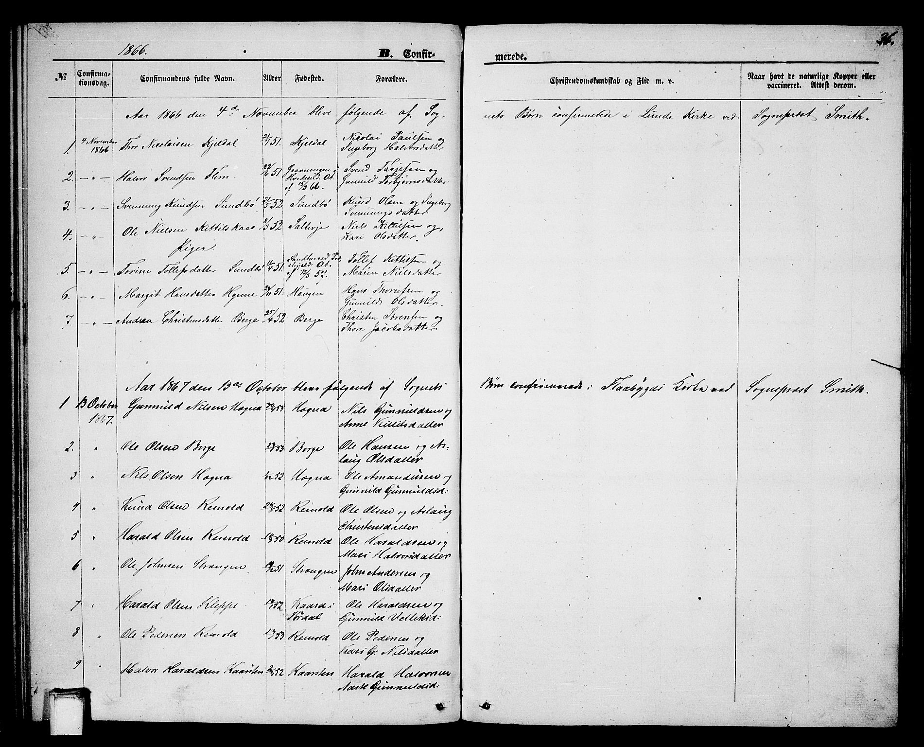 Lunde kirkebøker, SAKO/A-282/G/Gb/L0001: Parish register (copy) no. II 1, 1866-1887, p. 36
