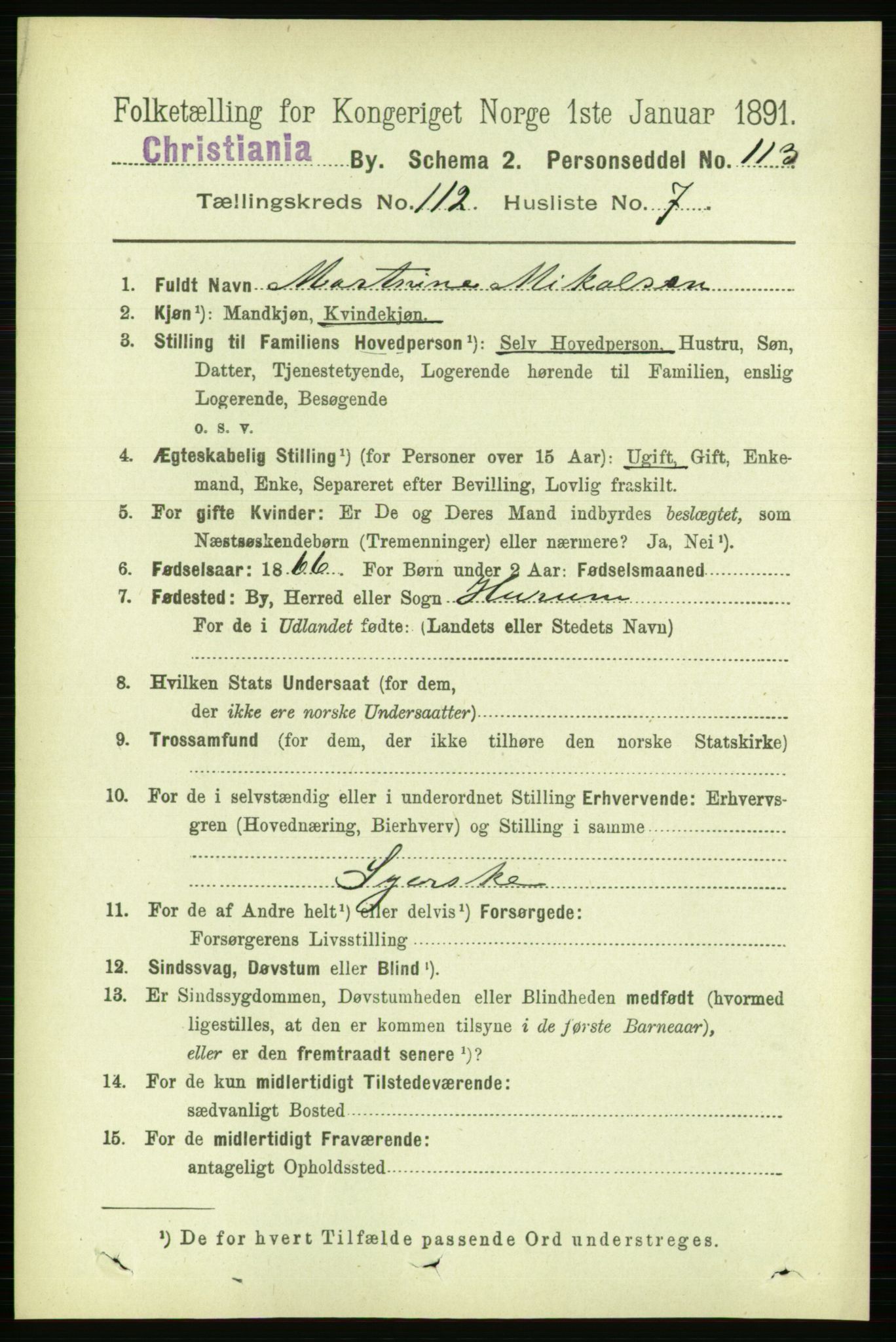RA, 1891 census for 0301 Kristiania, 1891, p. 59347
