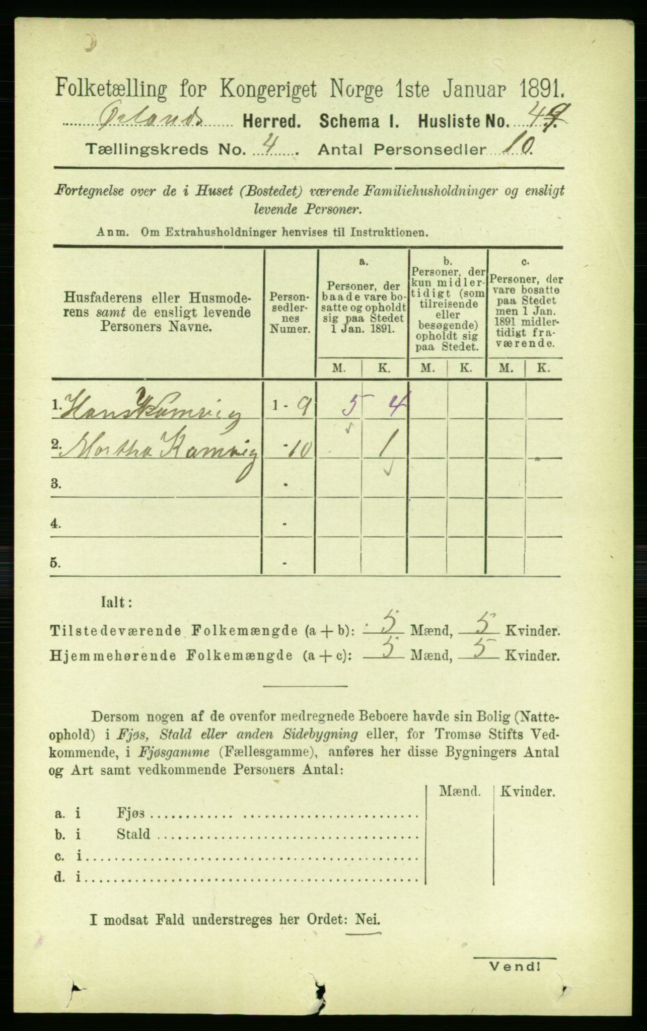 RA, 1891 census for 1621 Ørland, 1891, p. 1305