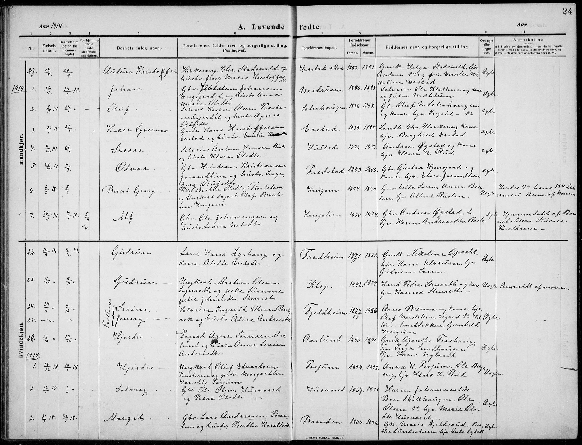 Nordre Land prestekontor, SAH/PREST-124/H/Ha/Hab/L0002: Parish register (copy) no. 2, 1909-1934, p. 24