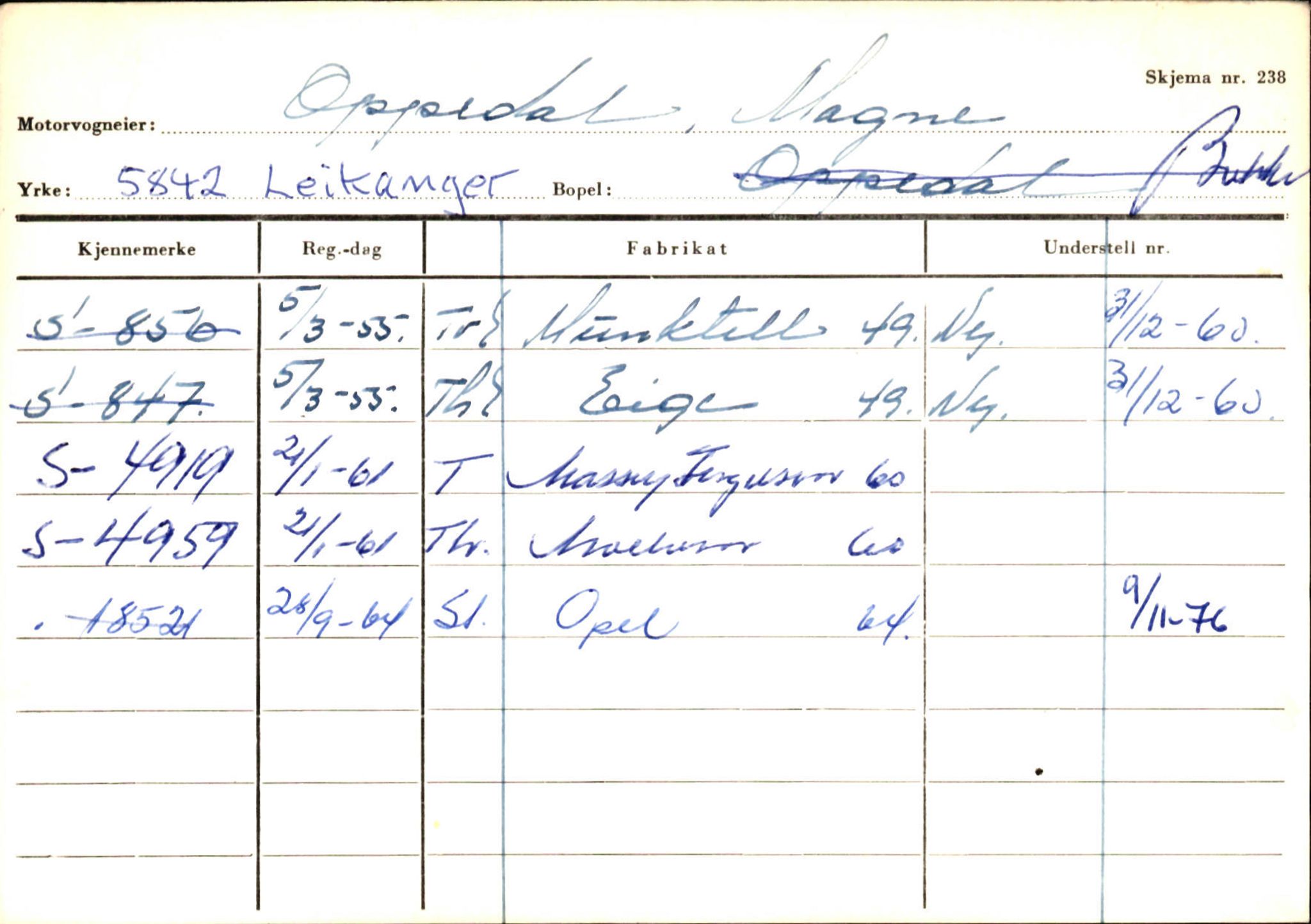 Statens vegvesen, Sogn og Fjordane vegkontor, SAB/A-5301/4/F/L0126: Eigarregister Fjaler M-Å. Leikanger A-Å, 1945-1975, p. 1916