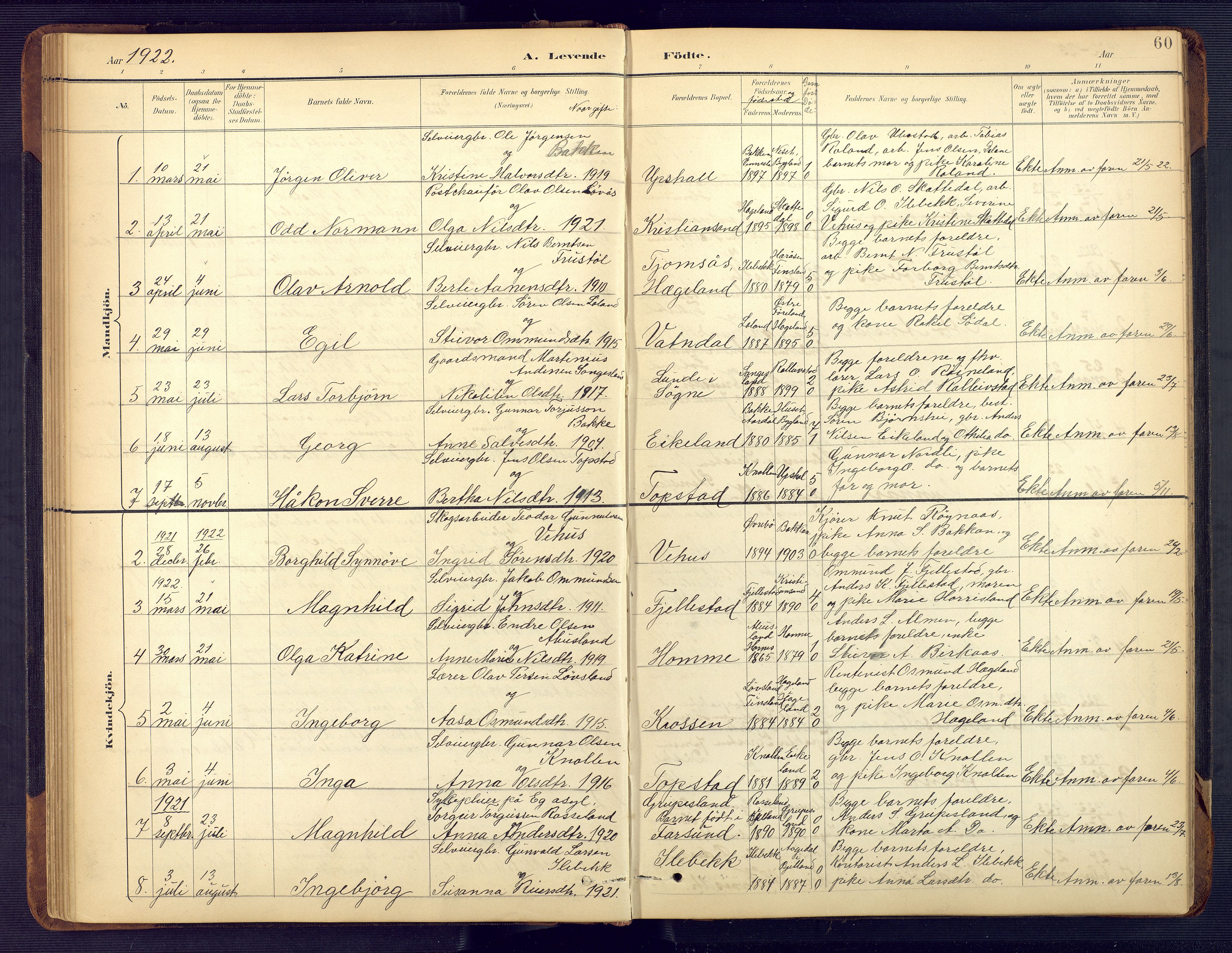 Vennesla sokneprestkontor, SAK/1111-0045/Fb/Fbc/L0003: Parish register (copy) no. B 3, 1895-1946, p. 60