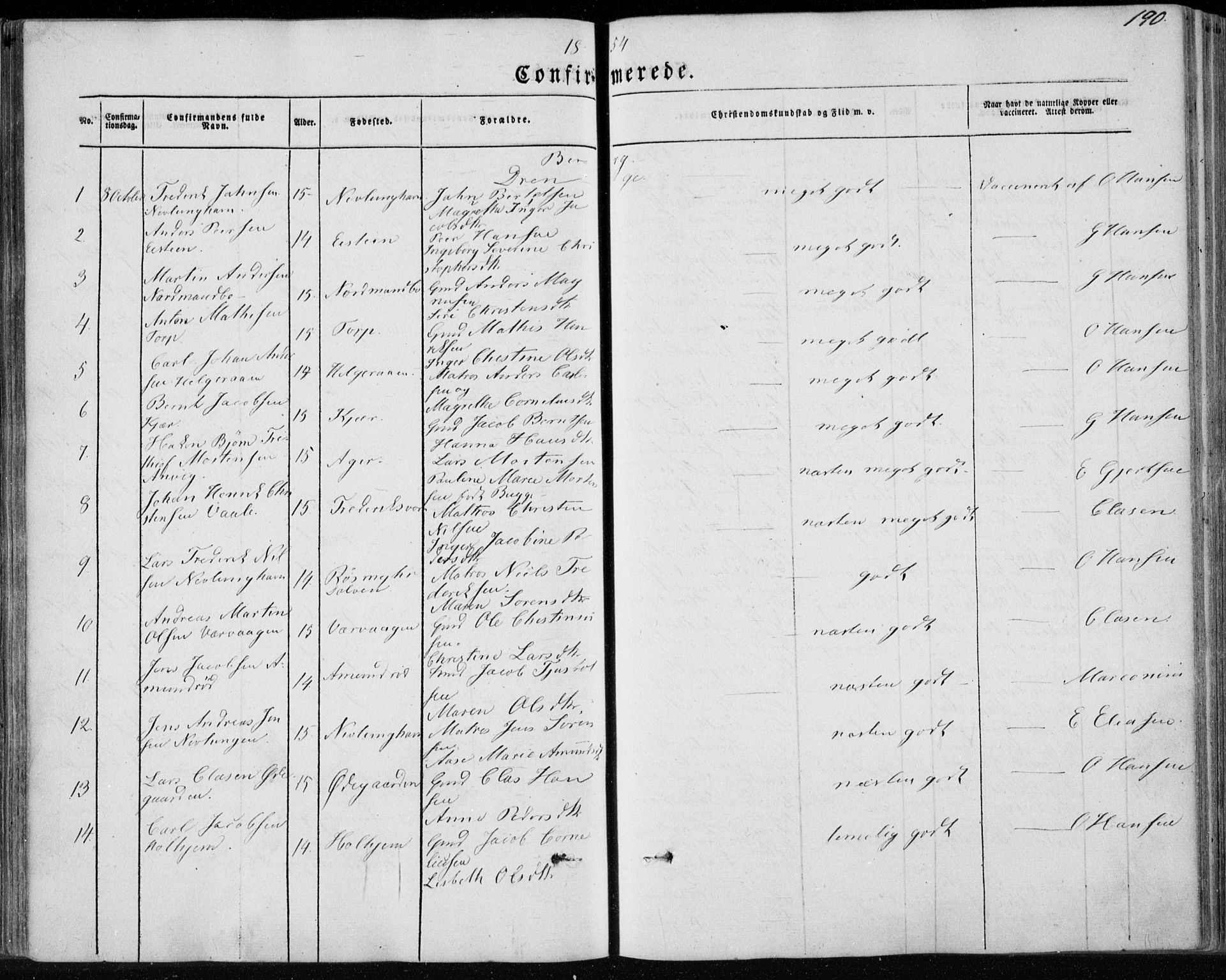 Brunlanes kirkebøker, AV/SAKO-A-342/F/Fa/L0004: Parish register (official) no. I 4, 1846-1862, p. 190