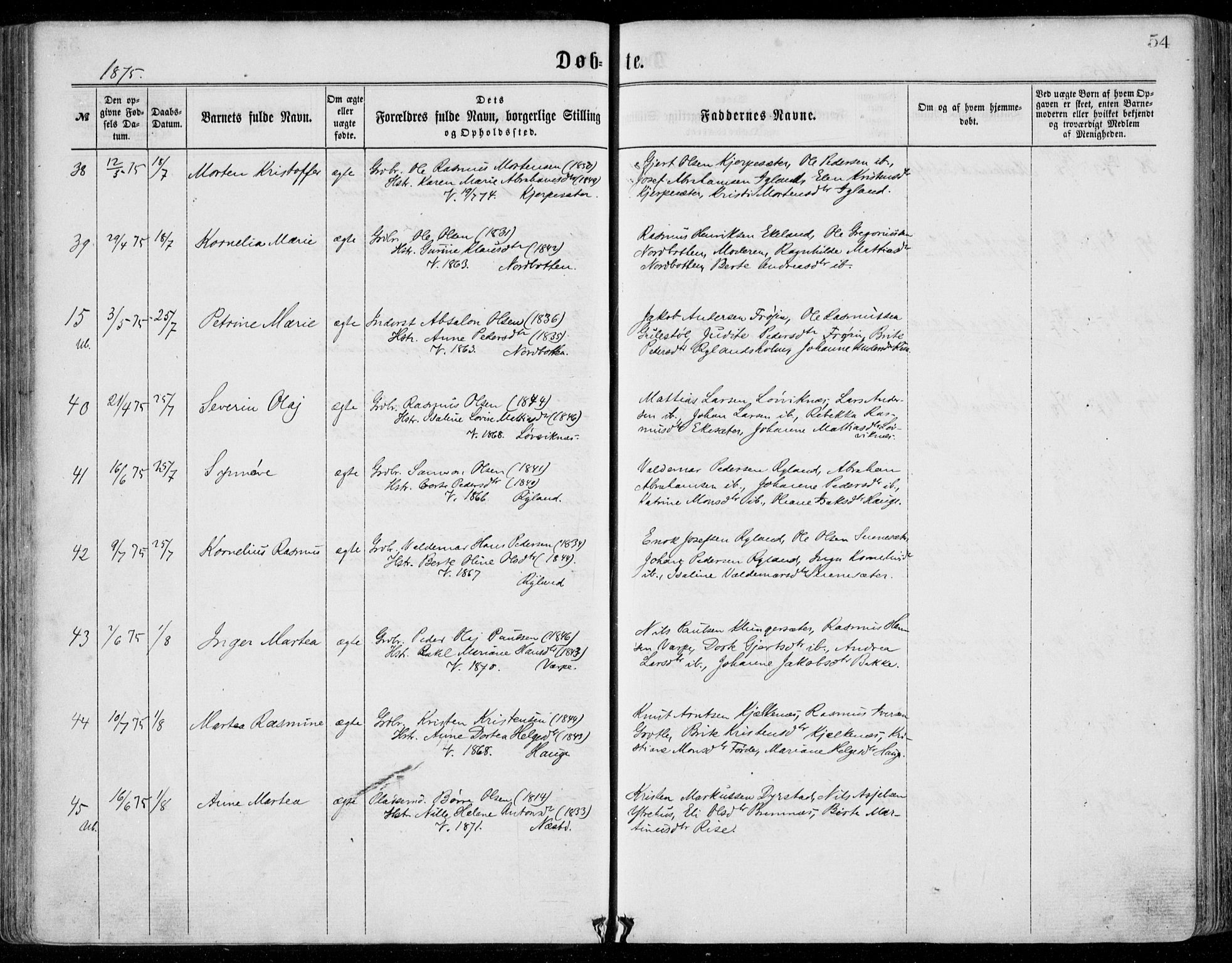 Bremanger sokneprestembete, AV/SAB-A-82201/H/Haa/Haaa/L0001: Parish register (official) no. A  1, 1864-1883, p. 54