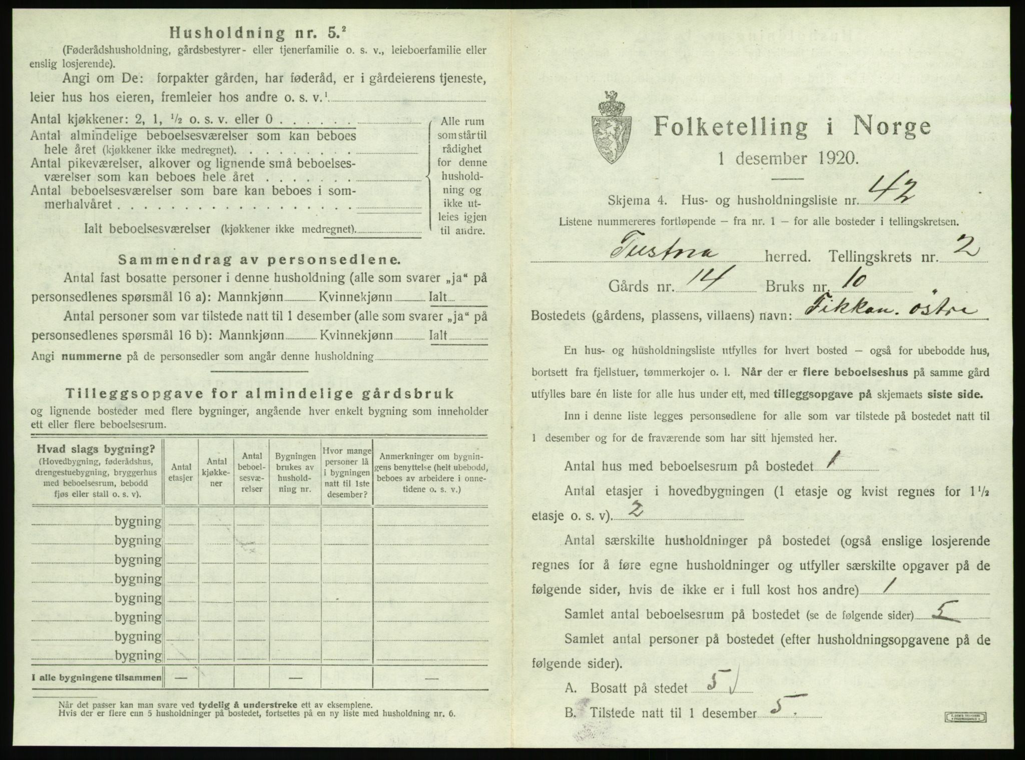 SAT, 1920 census for Tustna, 1920, p. 171