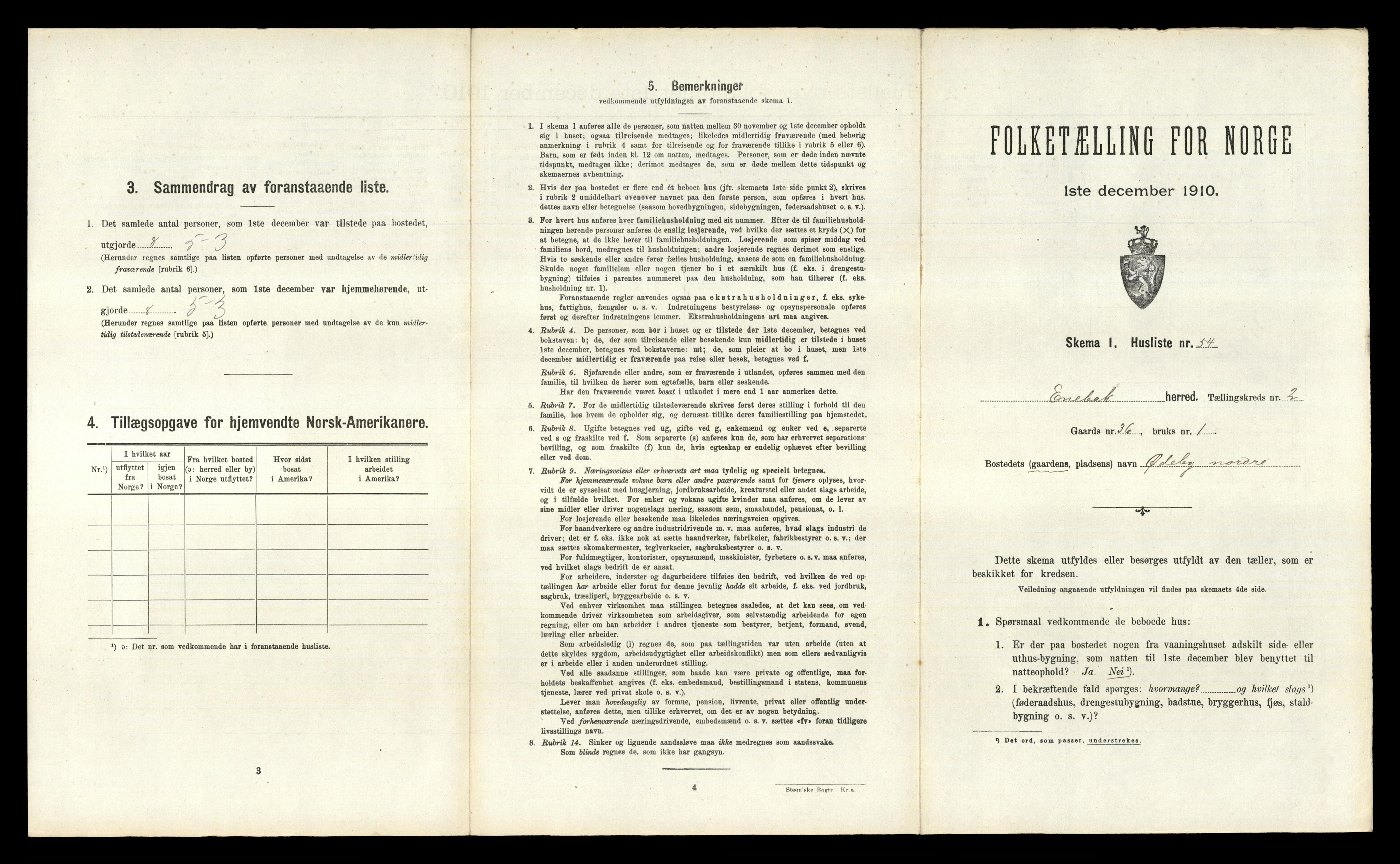 RA, 1910 census for Enebakk, 1910, p. 373