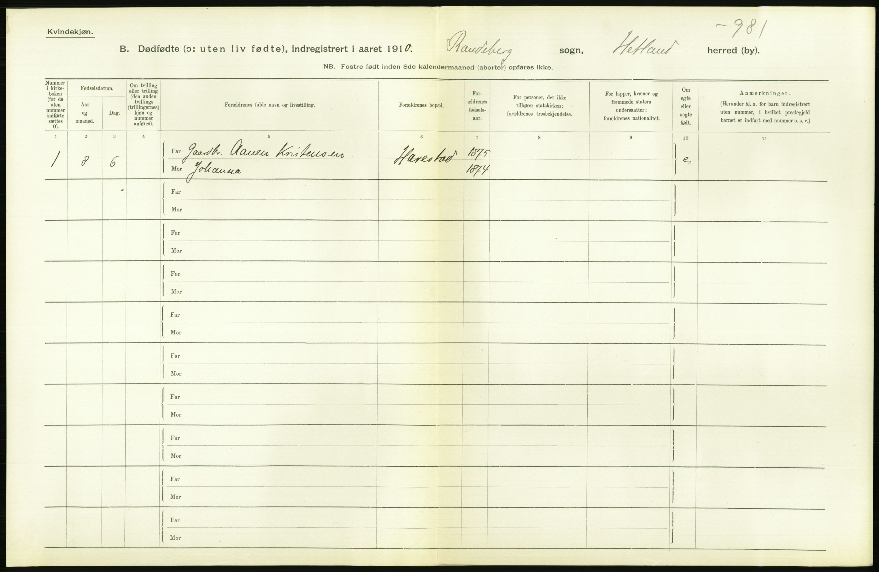 Statistisk sentralbyrå, Sosiodemografiske emner, Befolkning, RA/S-2228/D/Df/Dfa/Dfah/L0024: Stavanger amt: Døde, dødfødte. Bygder og byer., 1910, p. 594