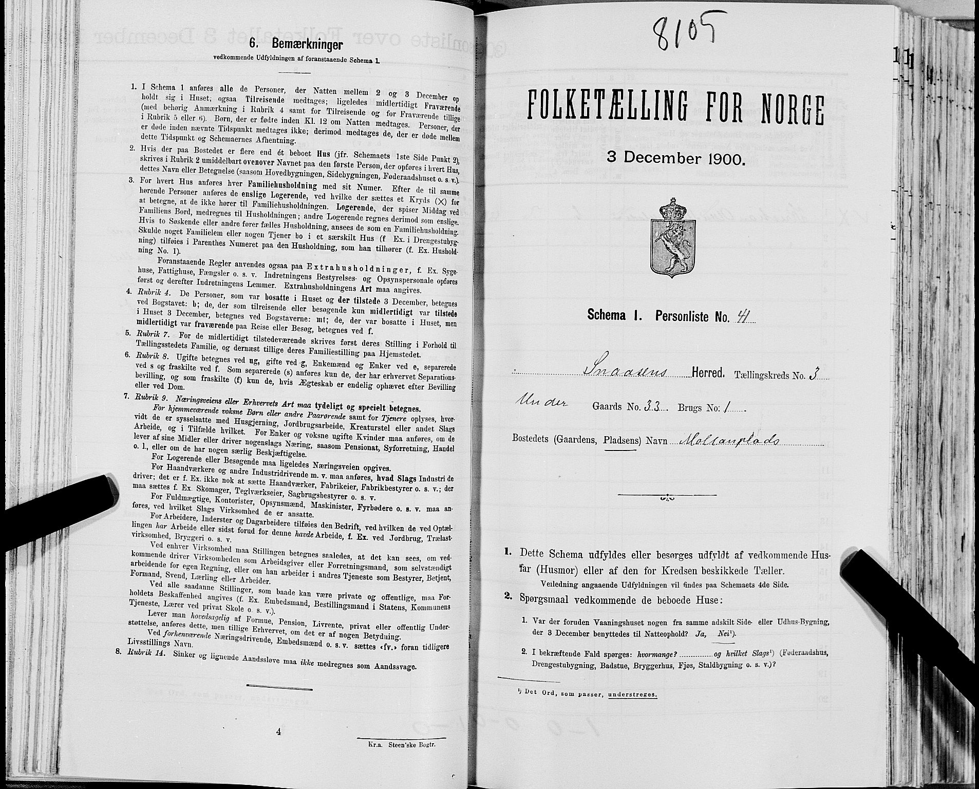 SAT, 1900 census for Snåsa, 1900, p. 687