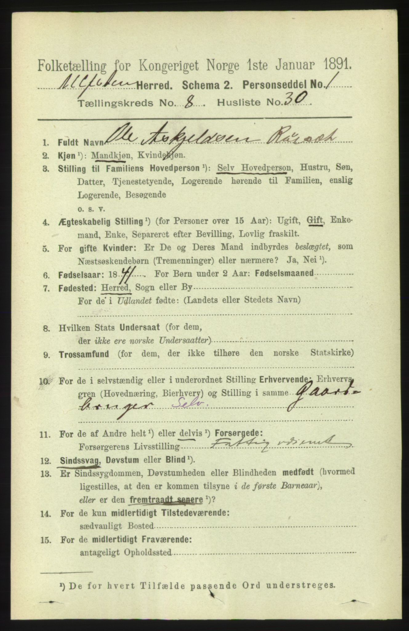 RA, 1891 census for 1516 Ulstein, 1891, p. 2701