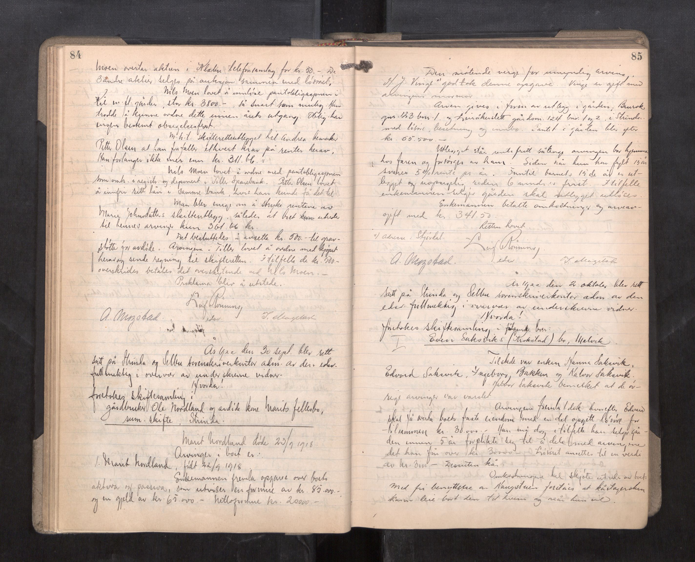 Strinda og Selbu sorenskriveri, AV/SAT-A-0015/3/3B/L0014: Skifteforhandlingsprot. 14, 1922-1924, p. 84-85