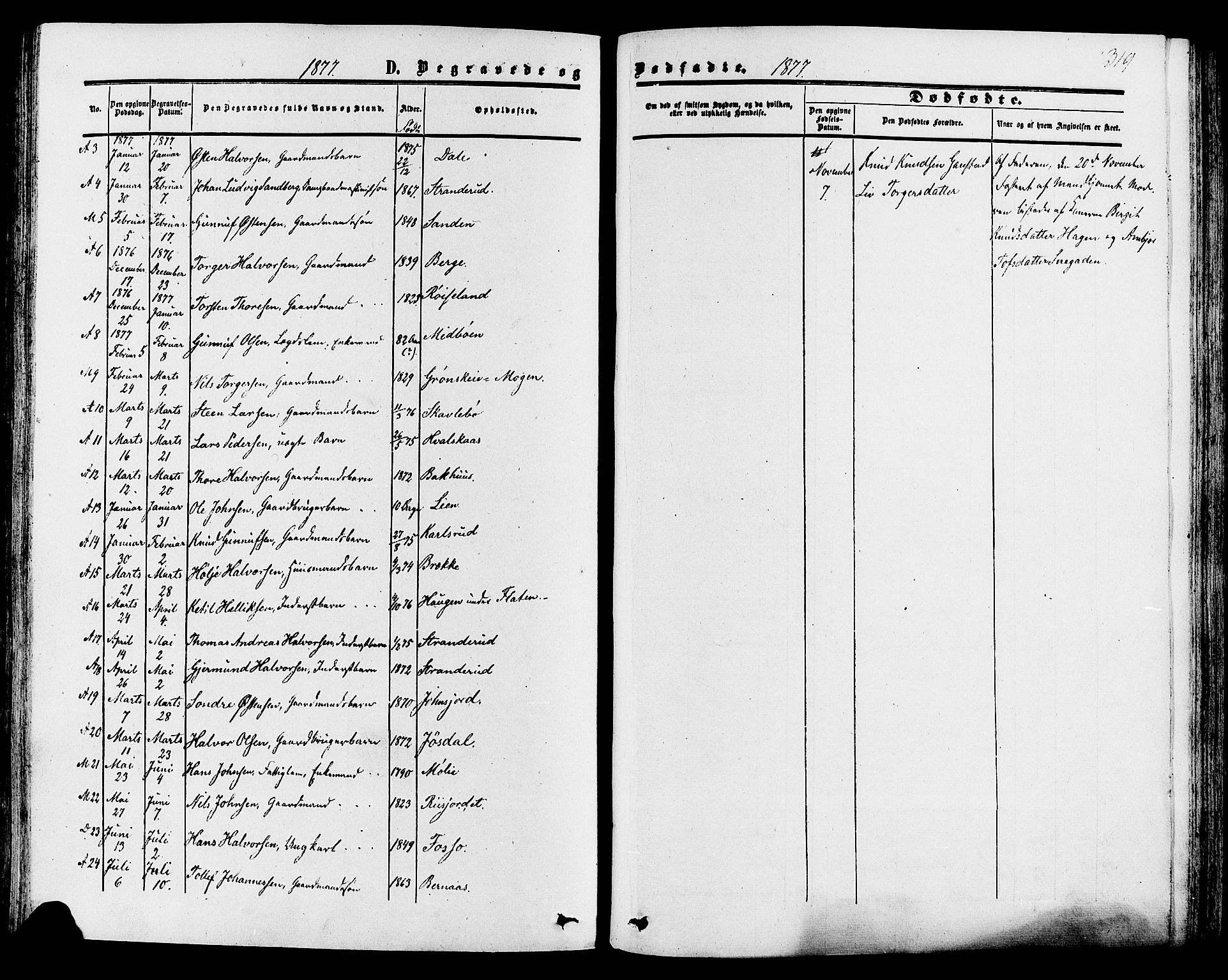 Tinn kirkebøker, AV/SAKO-A-308/F/Fa/L0006: Parish register (official) no. I 6, 1857-1878, p. 319