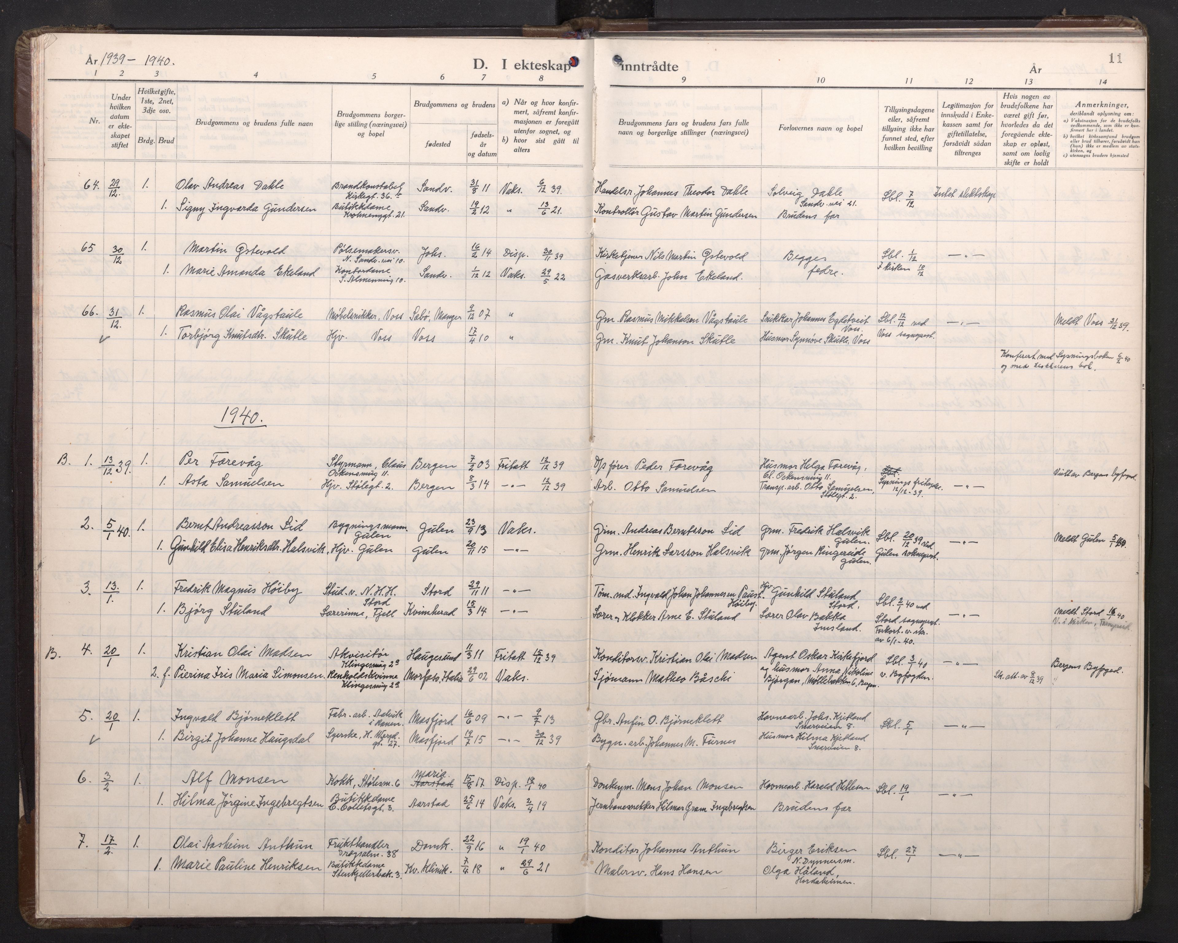 Mariakirken Sokneprestembete, SAB/A-76901/H/Haa/L0019: Parish register (official) no. D 1, 1939-1963, p. 10b-11a