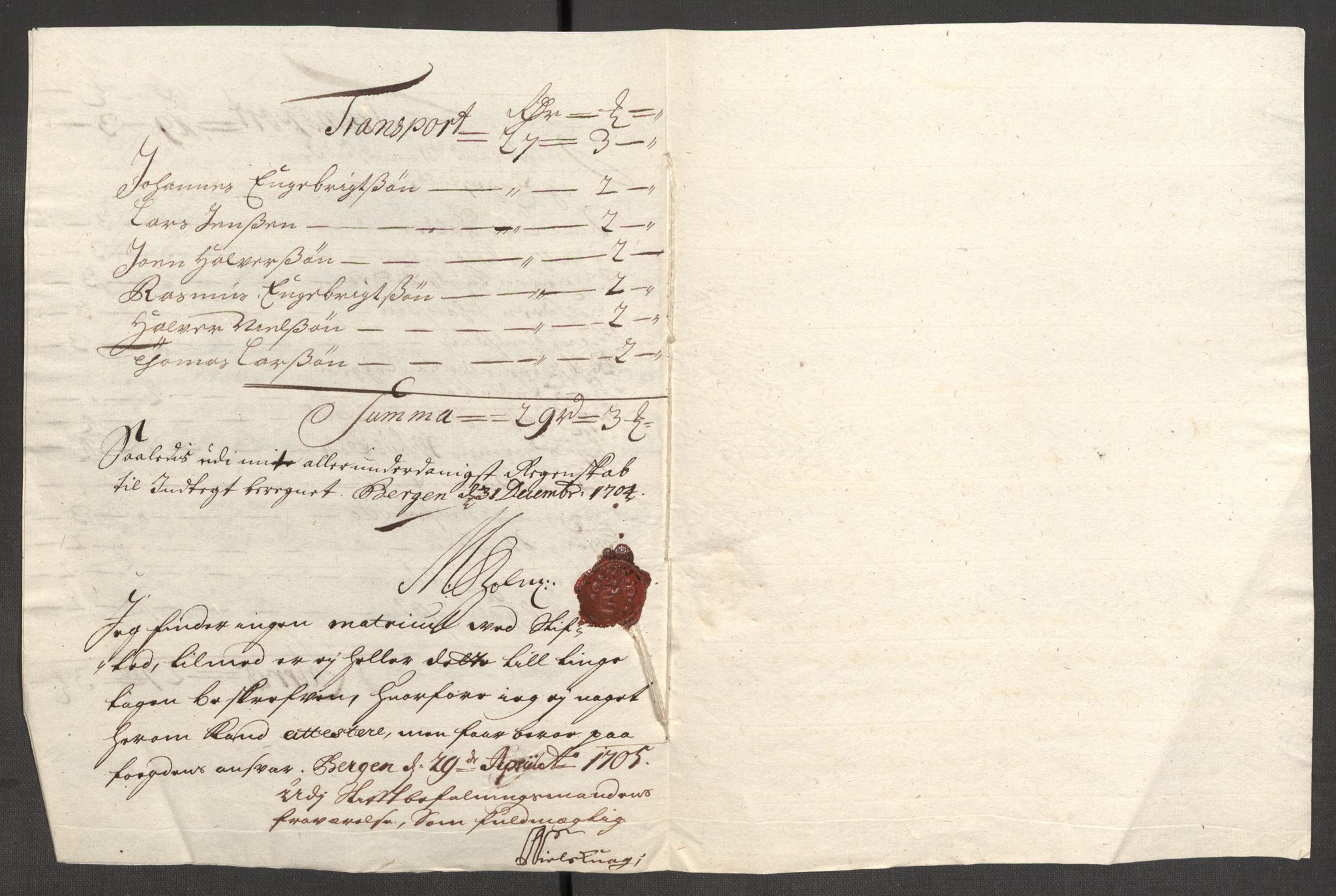 Rentekammeret inntil 1814, Reviderte regnskaper, Fogderegnskap, RA/EA-4092/R51/L3187: Fogderegnskap Nordhordland og Voss, 1704-1705, p. 141