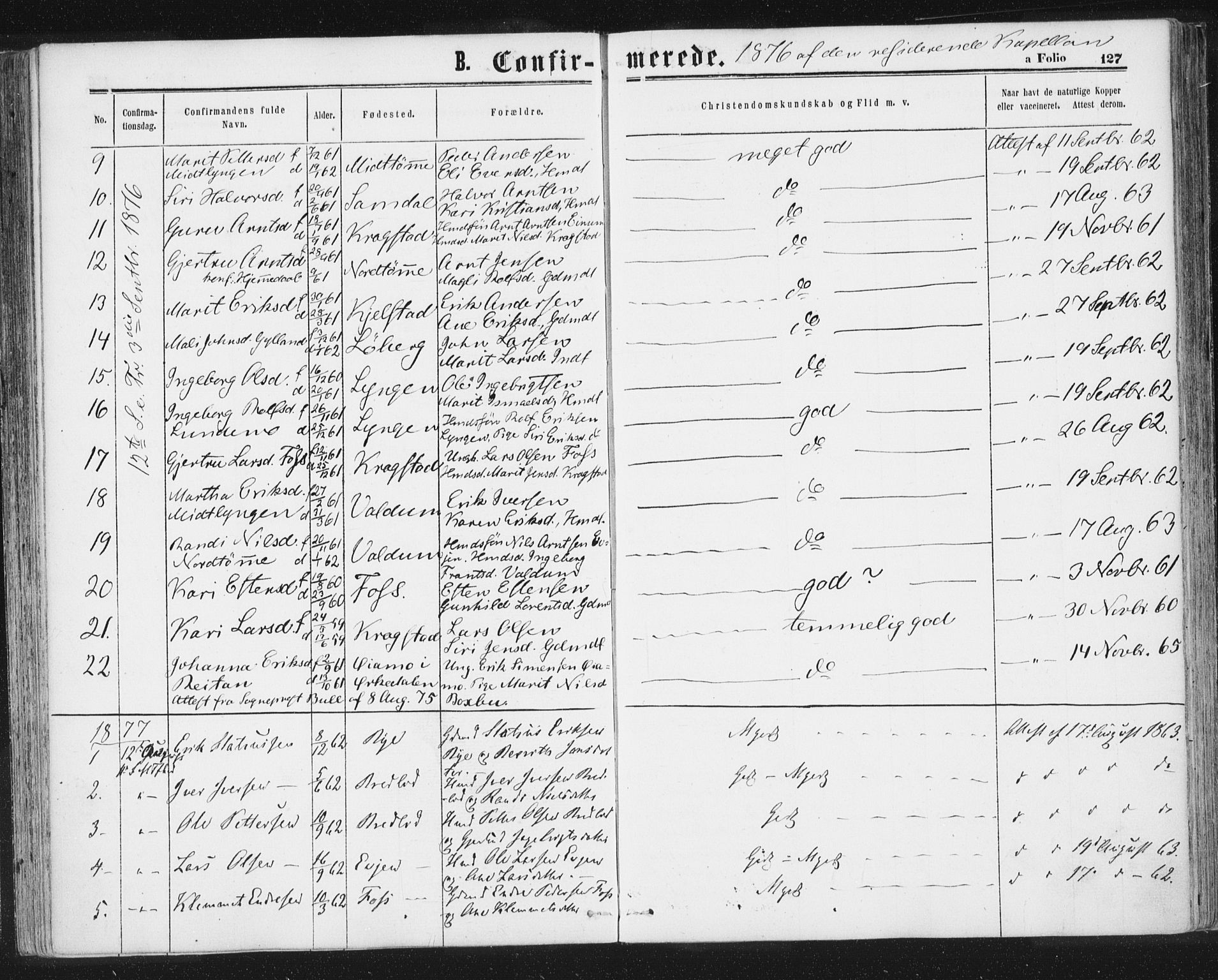 Ministerialprotokoller, klokkerbøker og fødselsregistre - Sør-Trøndelag, SAT/A-1456/692/L1104: Parish register (official) no. 692A04, 1862-1878, p. 127