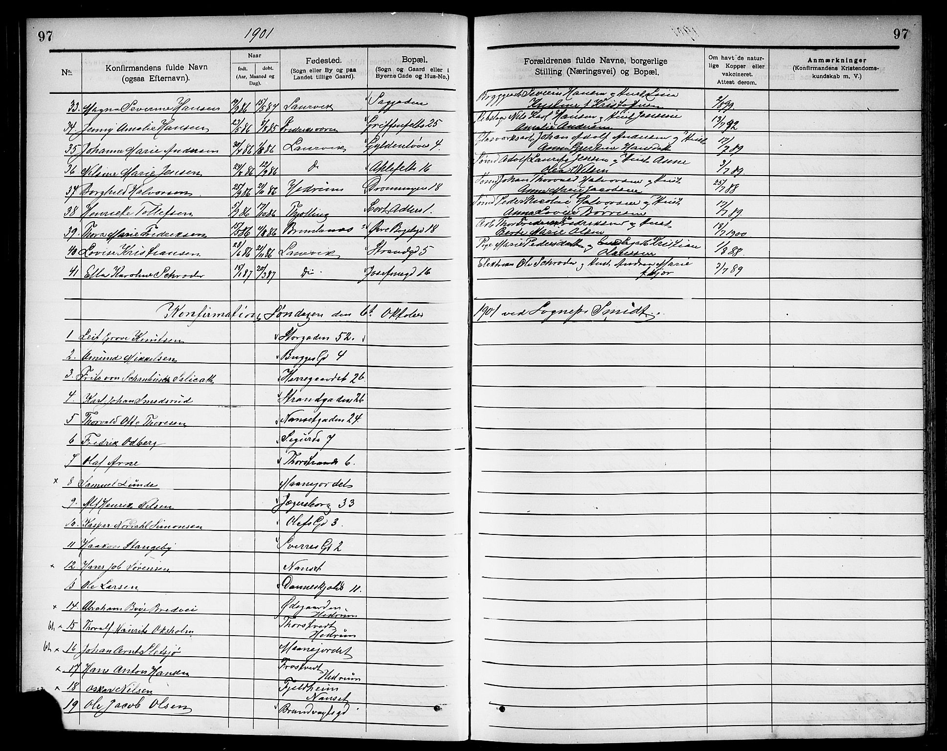 Larvik kirkebøker, SAKO/A-352/G/Ga/L0006: Parish register (copy) no. I 6, 1888-1917, p. 97