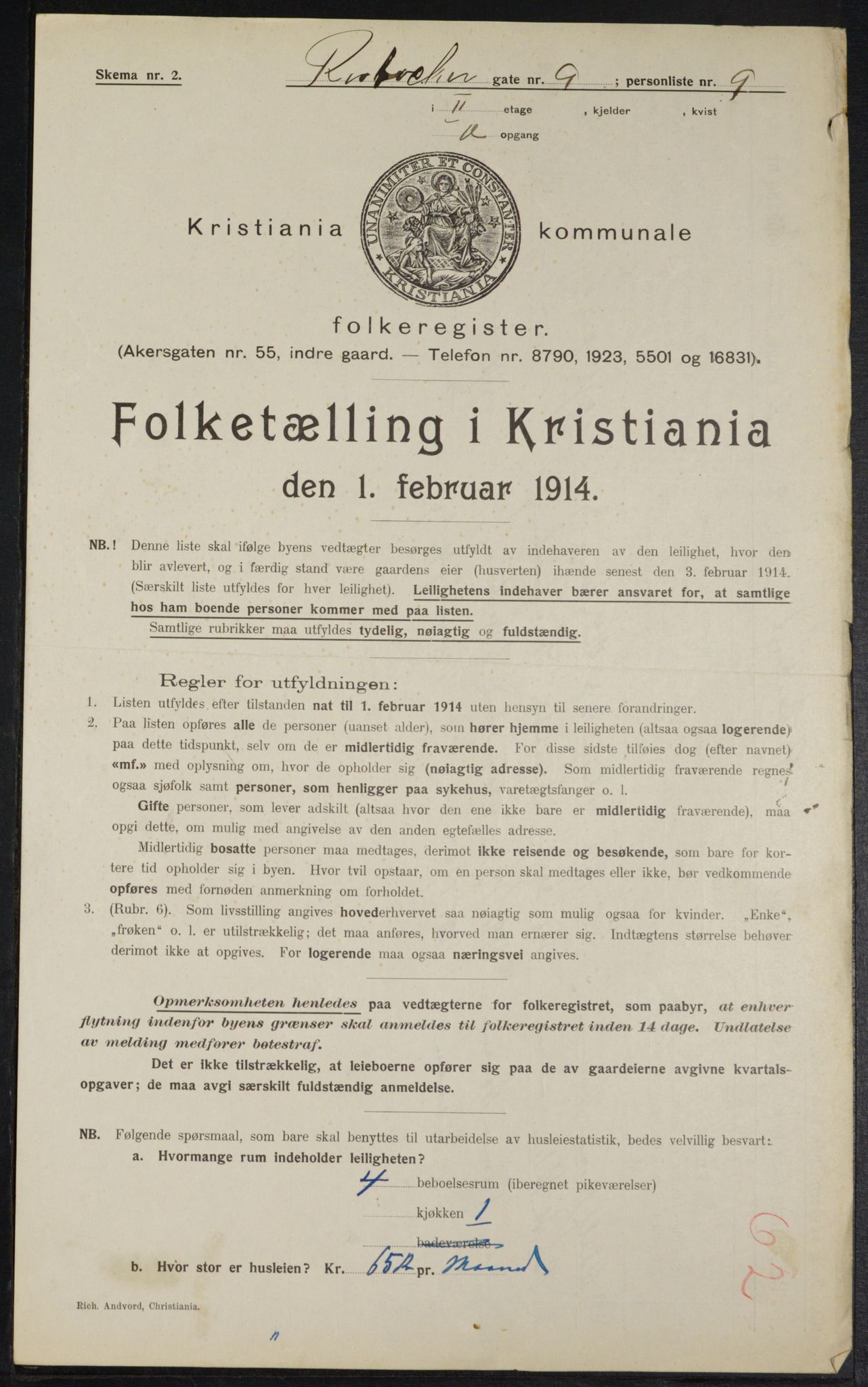 OBA, Municipal Census 1914 for Kristiania, 1914, p. 84484