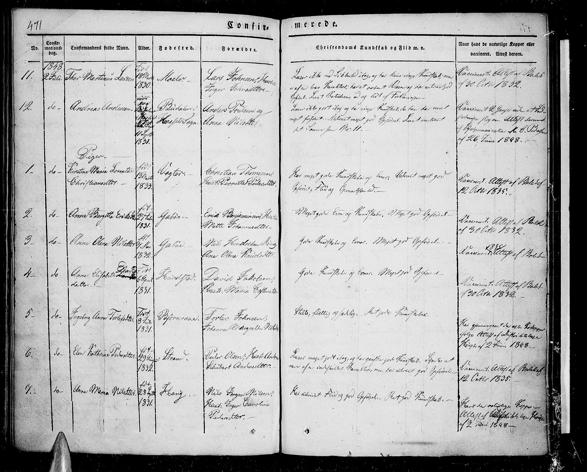 Kvæfjord sokneprestkontor, SATØ/S-1323/G/Ga/Gaa/L0003kirke: Parish register (official) no. 3, 1830-1857, p. 471