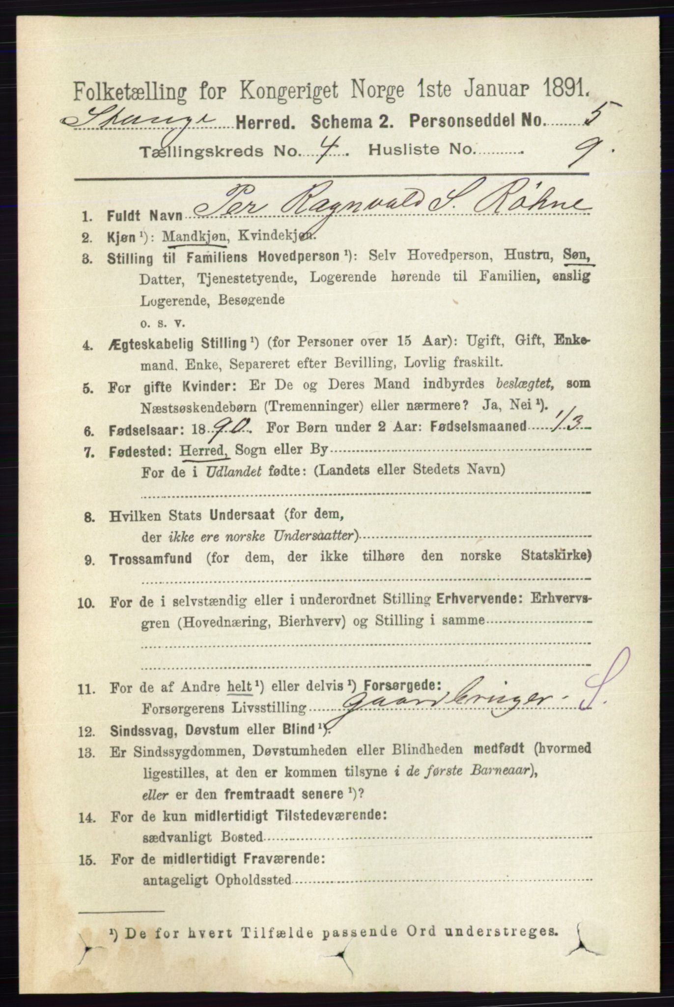 RA, 1891 census for 0417 Stange, 1891, p. 2409