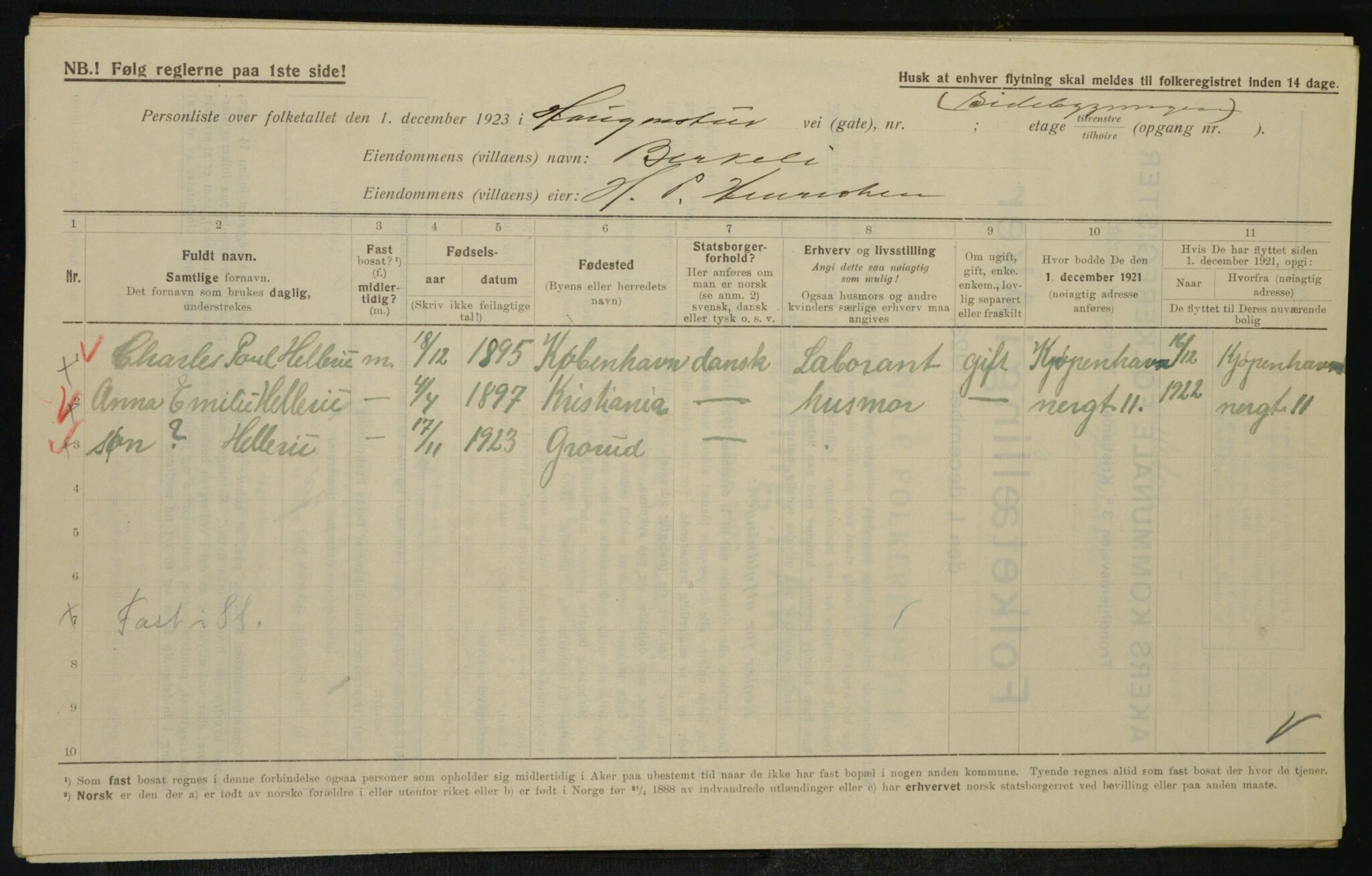 , Municipal Census 1923 for Aker, 1923, p. 25580