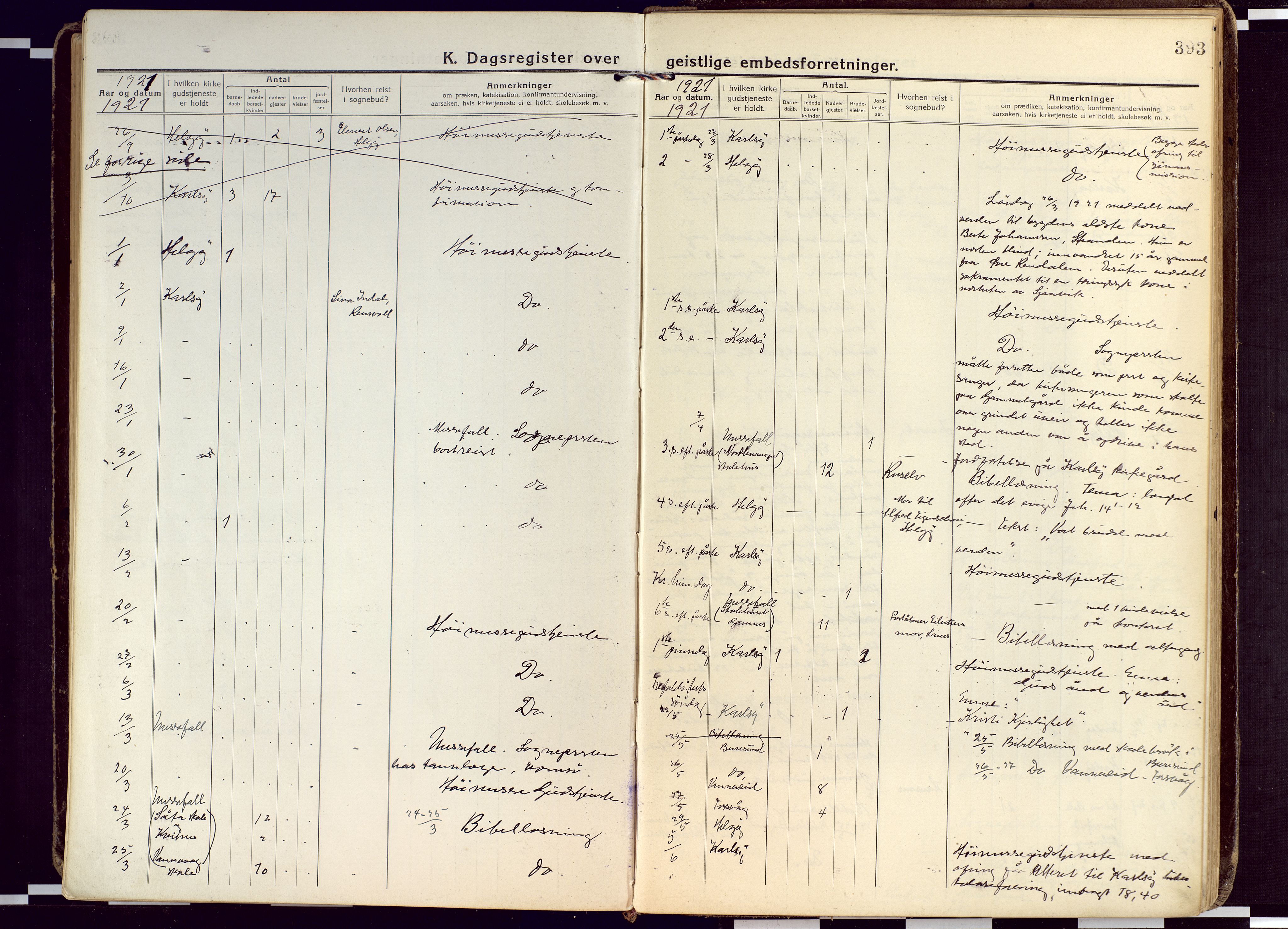 Karlsøy sokneprestembete, AV/SATØ-S-1299/H/Ha/Haa/L0015kirke: Parish register (official) no. 15, 1918-1929, p. 393