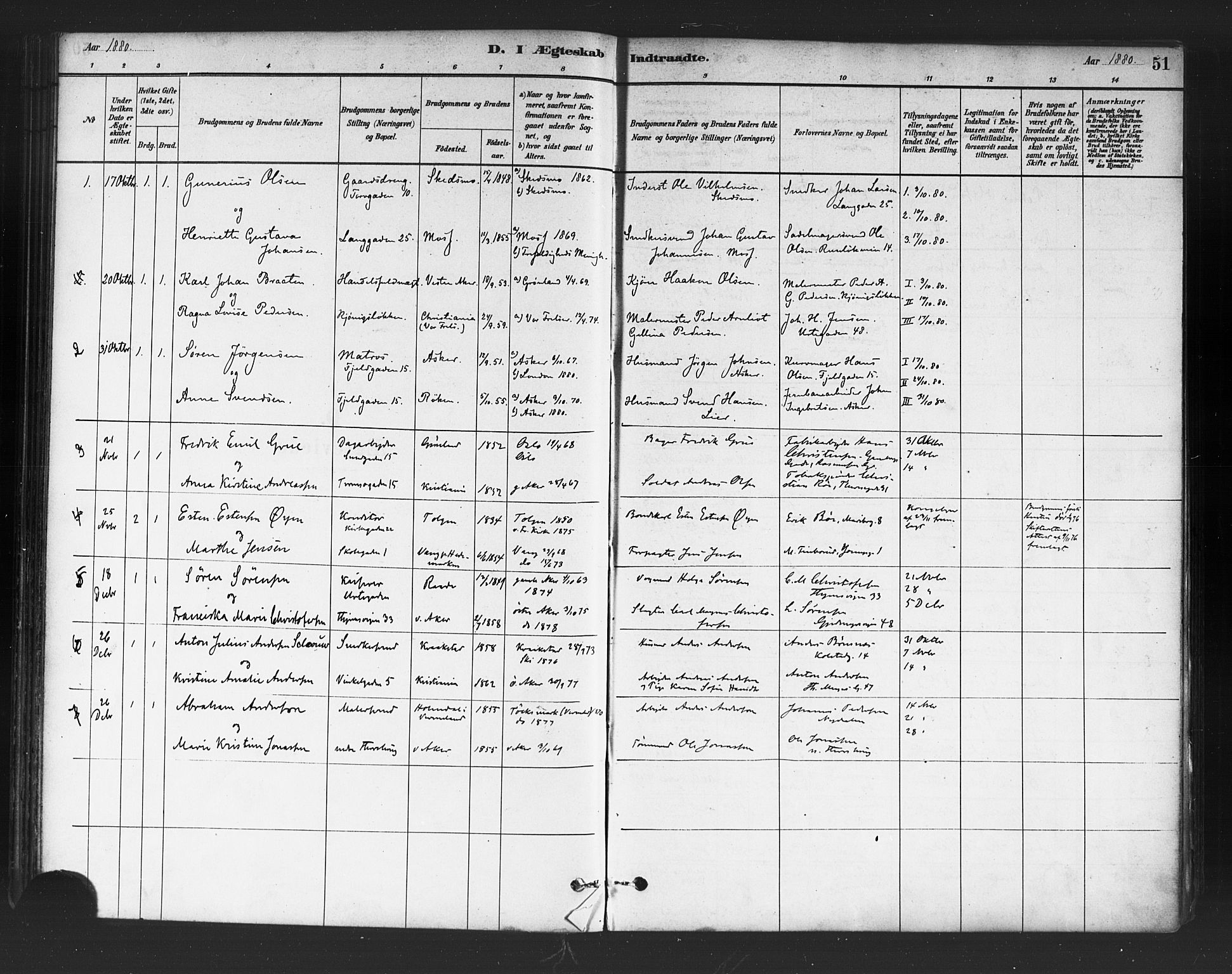 Petrus prestekontor Kirkebøker, AV/SAO-A-10872/F/Fa/L0002: Parish register (official) no. I 2, 1881-1896, p. 51