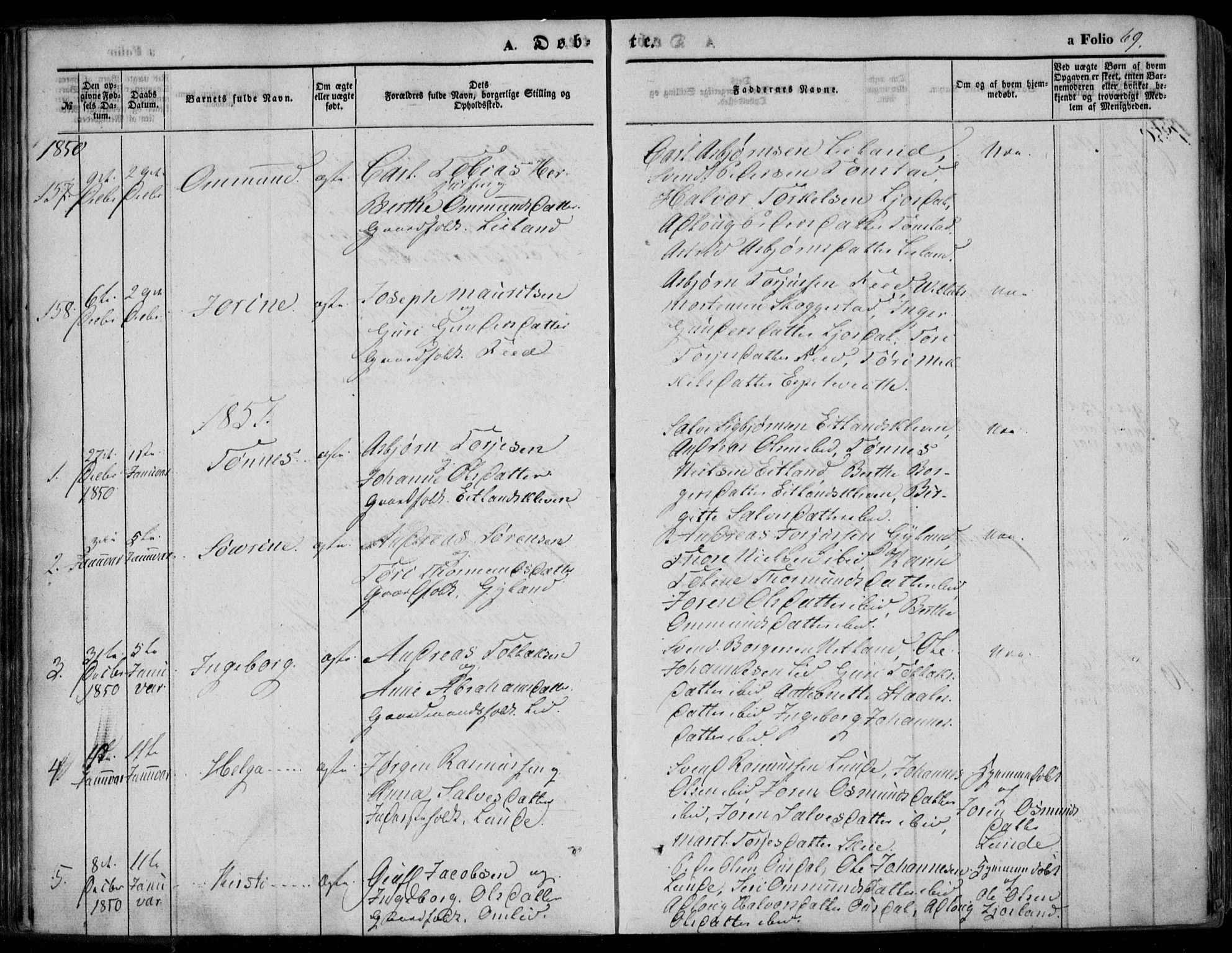 Bakke sokneprestkontor, SAK/1111-0002/F/Fa/Faa/L0005: Parish register (official) no. A 5, 1847-1855, p. 69