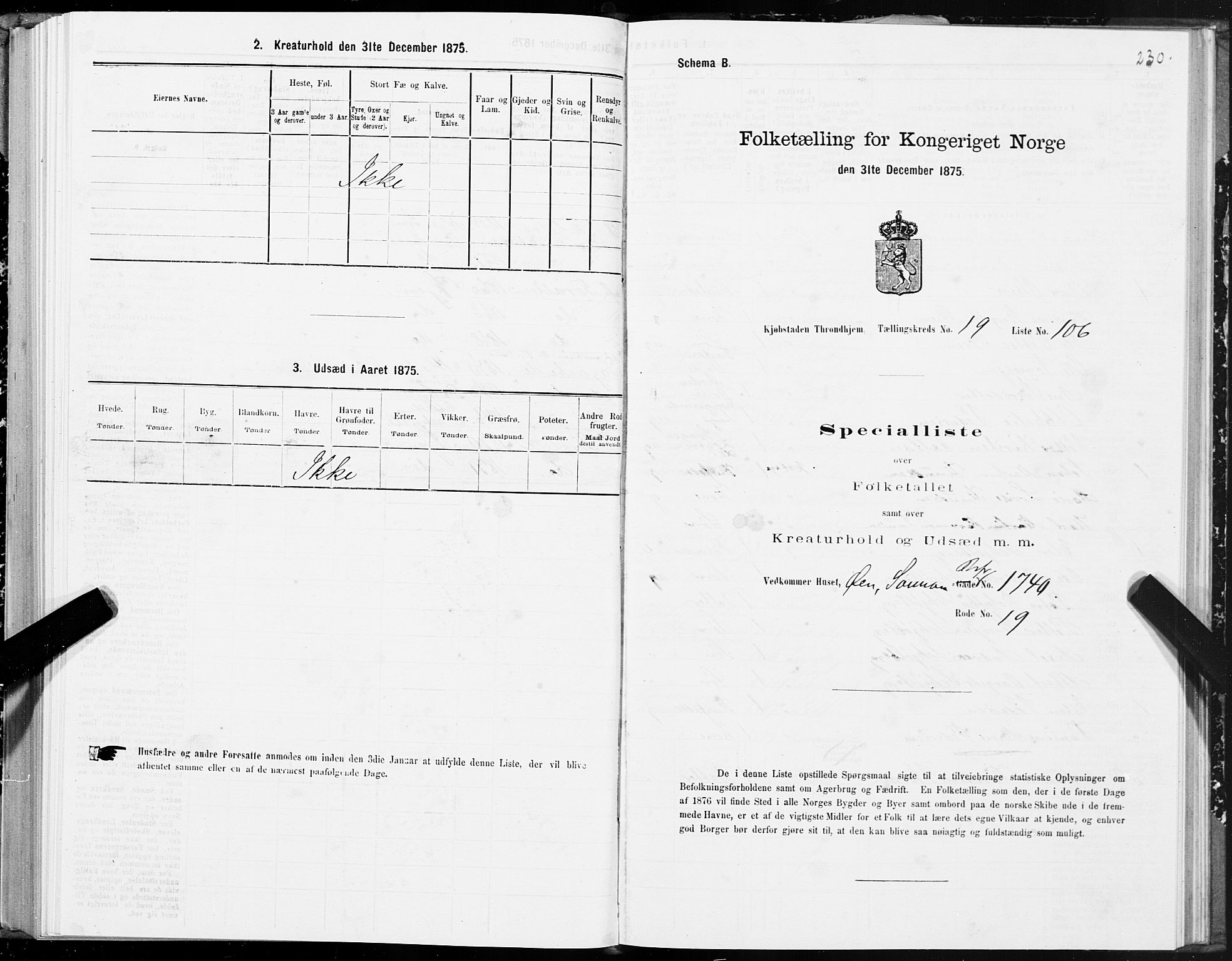 SAT, 1875 census for 1601 Trondheim, 1875, p. 10230