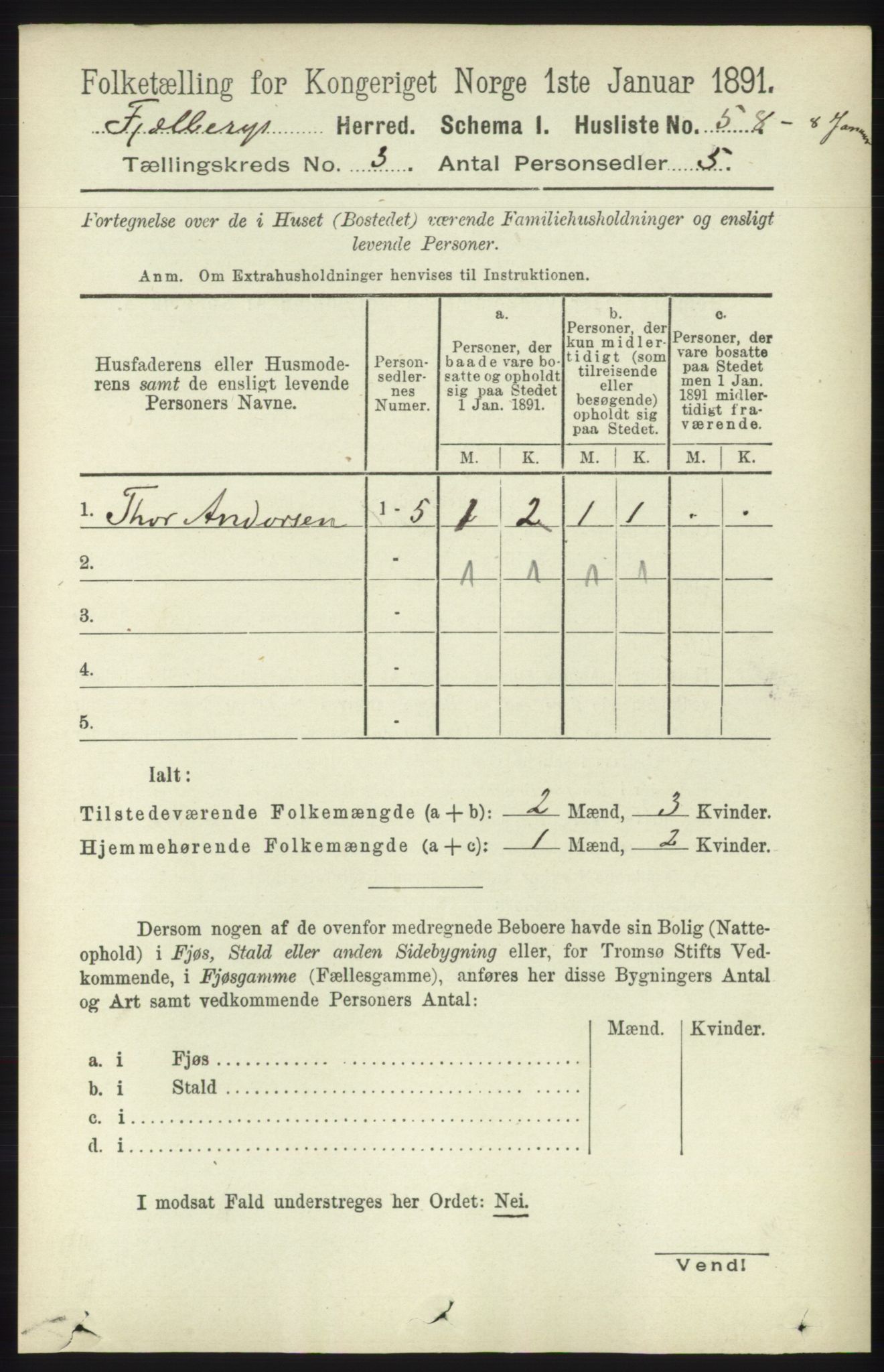 RA, 1891 census for 1213 Fjelberg, 1891, p. 778