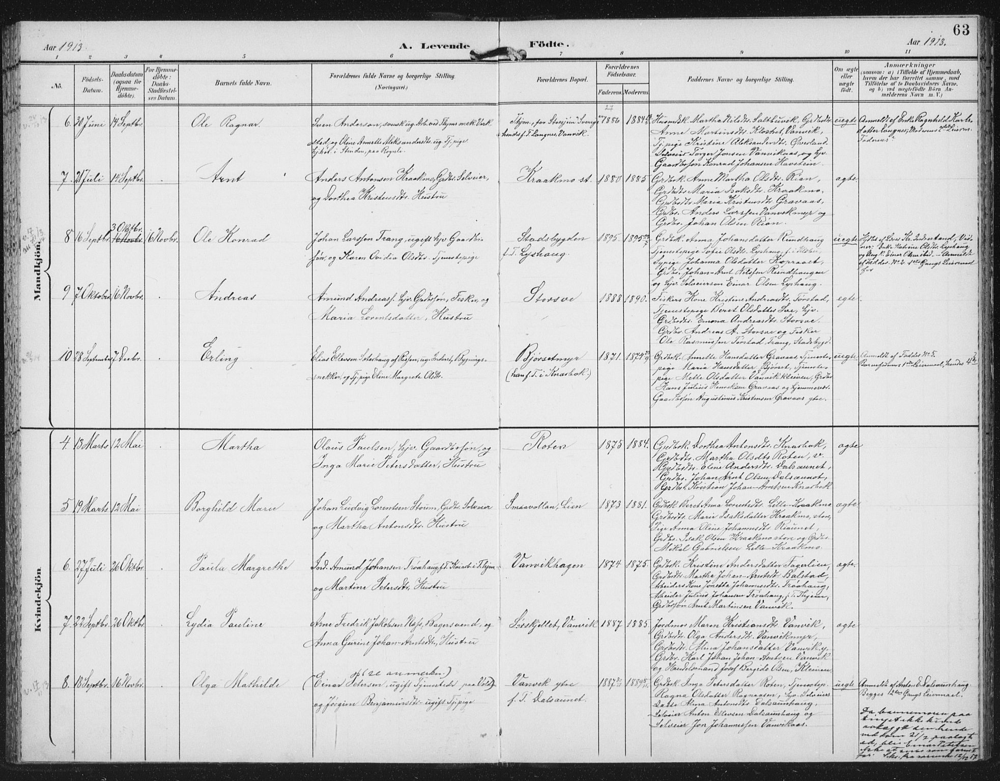 Ministerialprotokoller, klokkerbøker og fødselsregistre - Nord-Trøndelag, SAT/A-1458/702/L0024: Parish register (official) no. 702A02, 1898-1914, p. 63