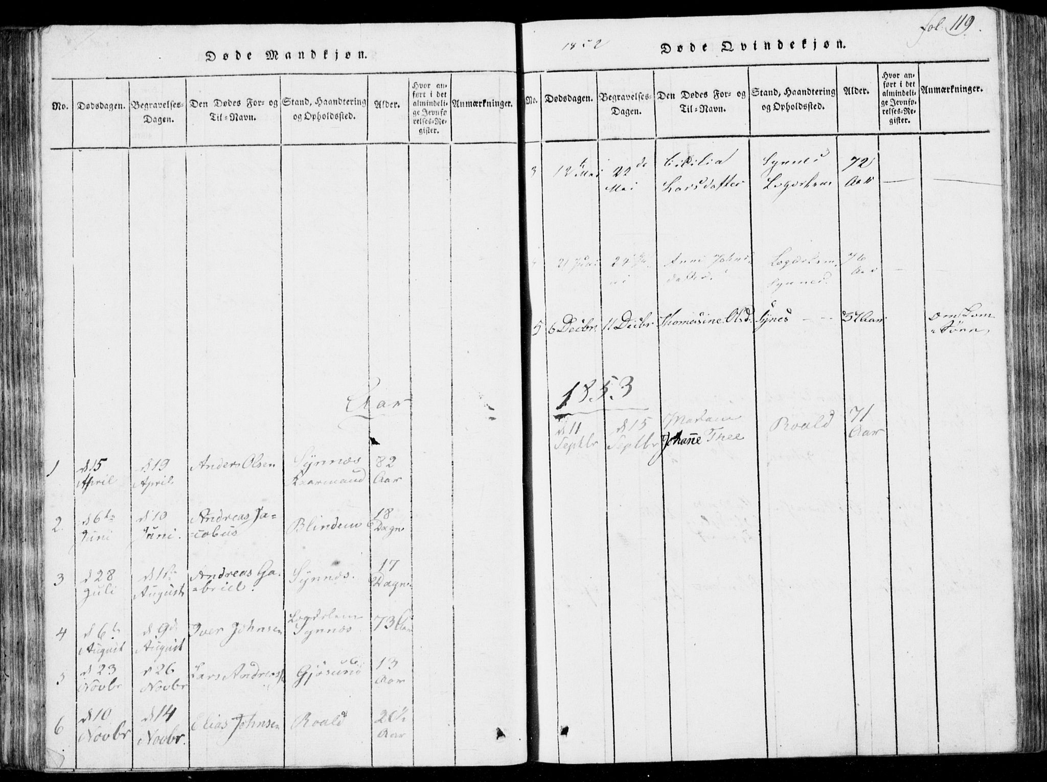 Ministerialprotokoller, klokkerbøker og fødselsregistre - Møre og Romsdal, SAT/A-1454/537/L0517: Parish register (official) no. 537A01, 1818-1862, p. 119