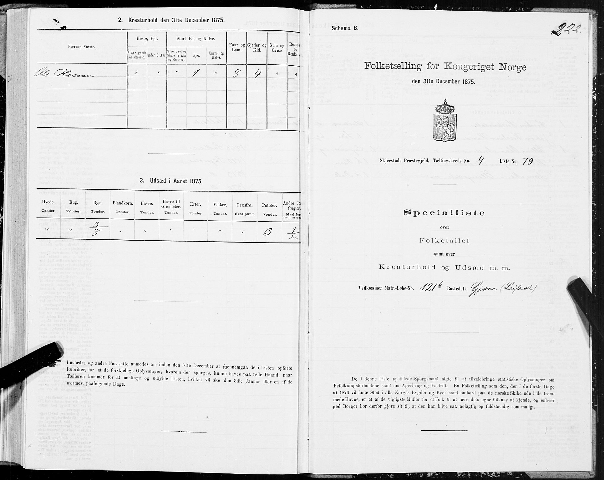 SAT, 1875 census for 1842P Skjerstad, 1875, p. 2222