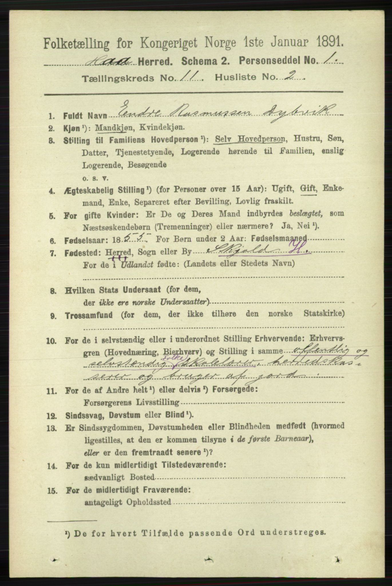 RA, 1891 census for 1119 Hå, 1891, p. 2635