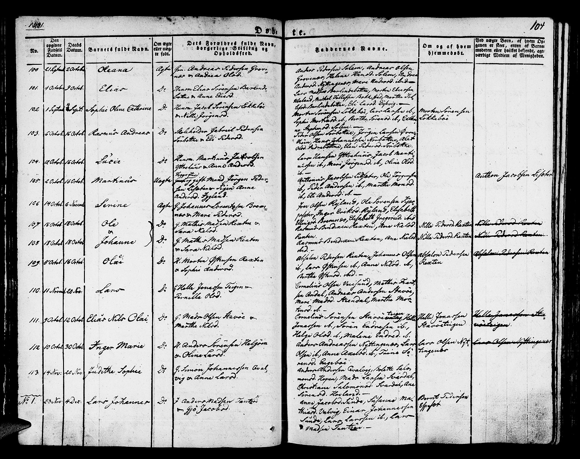 Kinn sokneprestembete, AV/SAB-A-80801/H/Haa/Haaa/L0004/0001: Parish register (official) no. A 4I, 1822-1840, p. 104