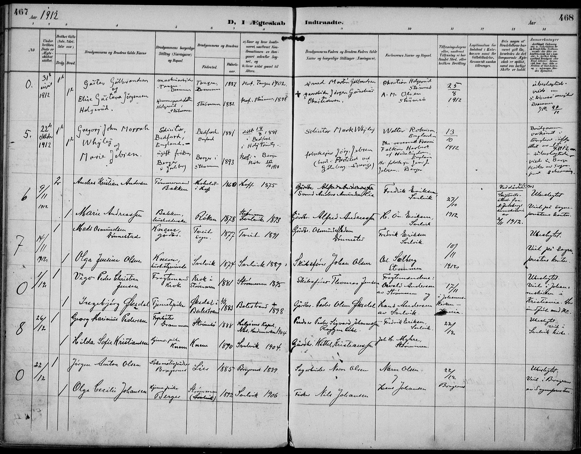 Strømm kirkebøker, SAKO/A-322/F/Fa/L0005: Parish register (official) no. I 5, 1898-1919, p. 467-468