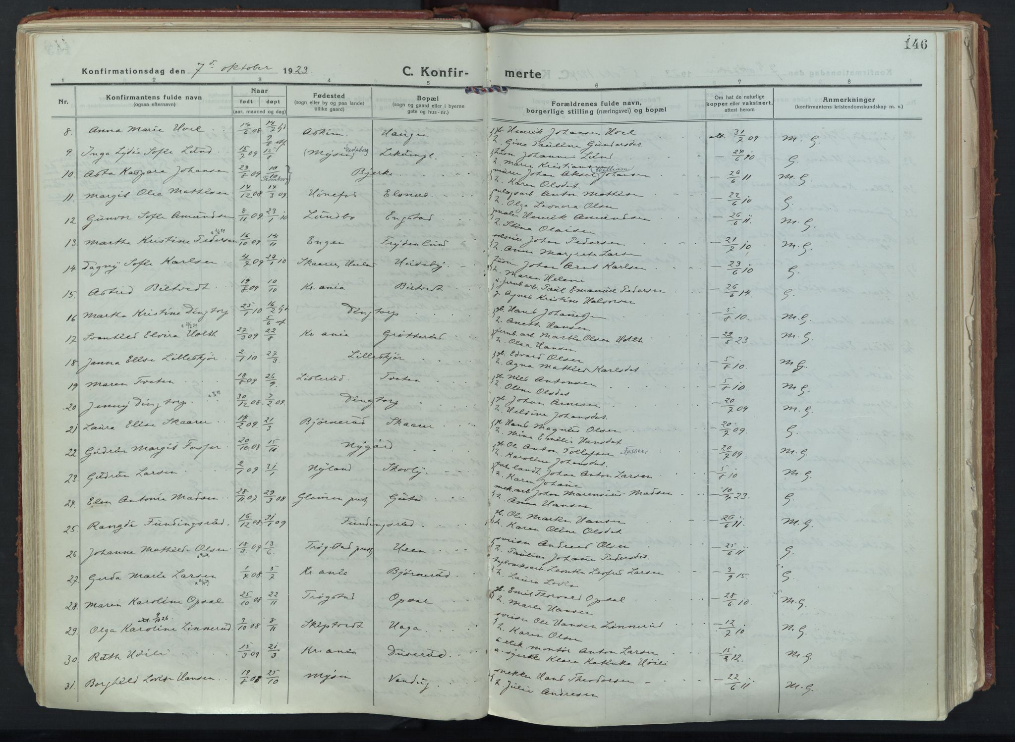 Eidsberg prestekontor Kirkebøker, AV/SAO-A-10905/F/Fa/L0015: Parish register (official) no. I 15, 1920-1937, p. 146