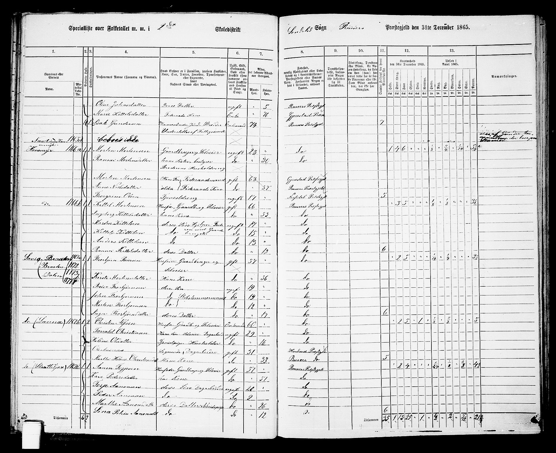 RA, 1865 census for Risør/Søndeled, 1865, p. 30