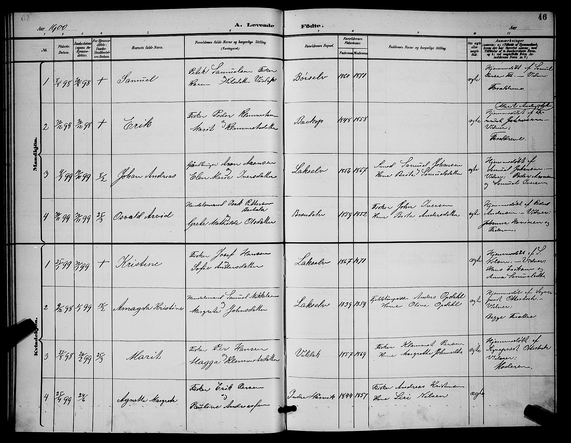 Kistrand/Porsanger sokneprestembete, SATØ/S-1351/H/Hb/L0005.klokk: Parish register (copy) no. 5, 1895-1904, p. 46